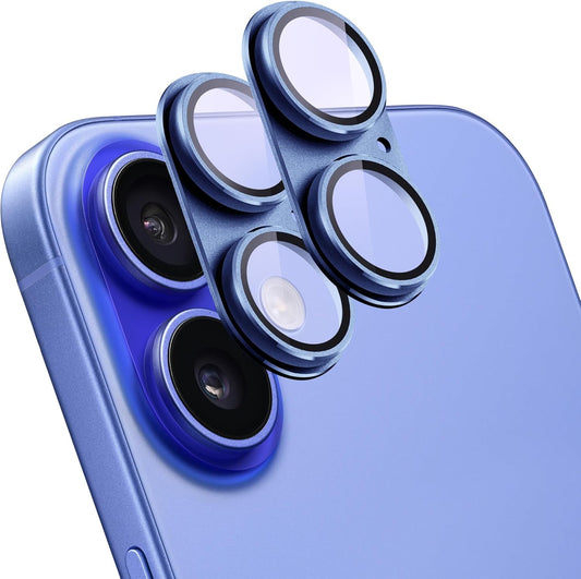 2 Pack Camera Lens Protector for iPhone 16 / iPhone 16 Plus,[Not Easy to Breakn ] AR Tempered Glass Strong Adsorption Metal Camera Cover Screen-Group Blue