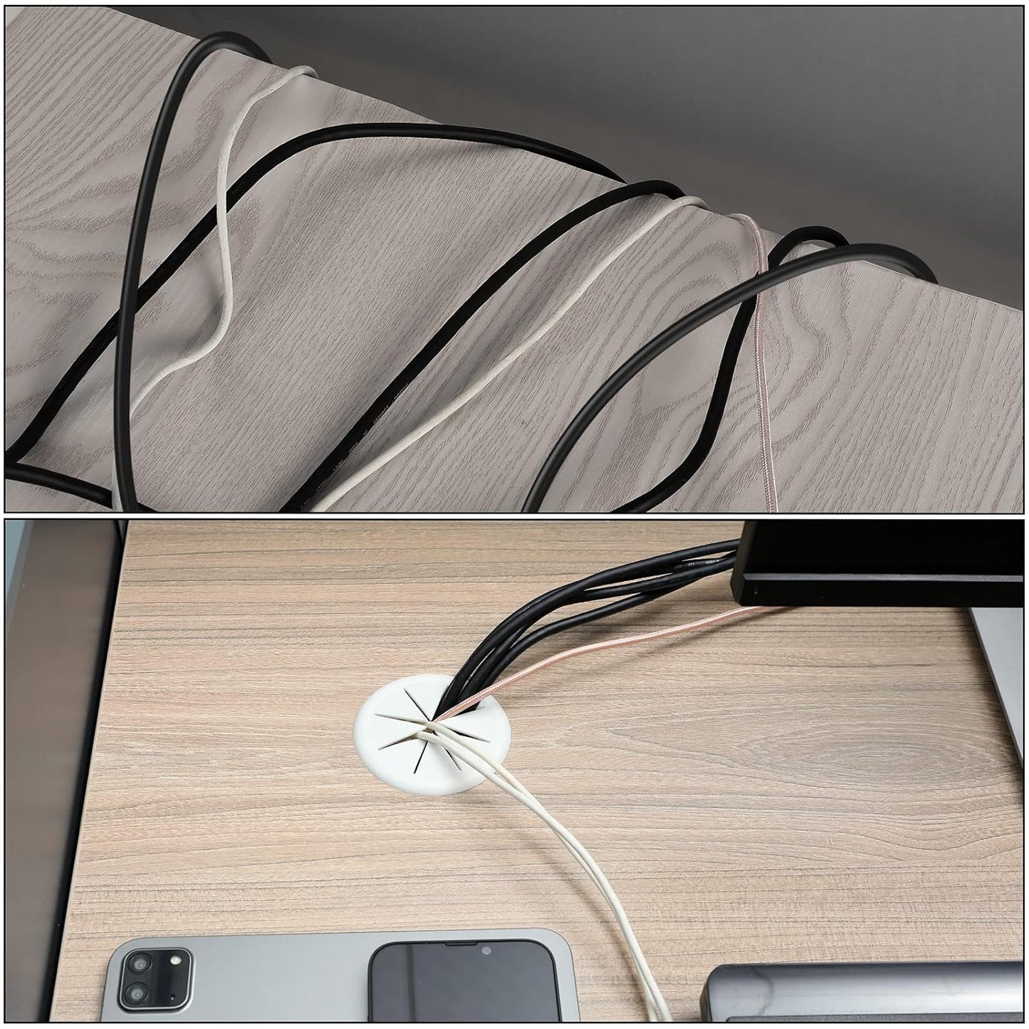 HYCC 5 Pack 2-3/8 Inch Flexible Desk Grommet,Organize Wires and Cables on Office Equipment, Computer Components, Entertainment Systems Effectively - Color: White