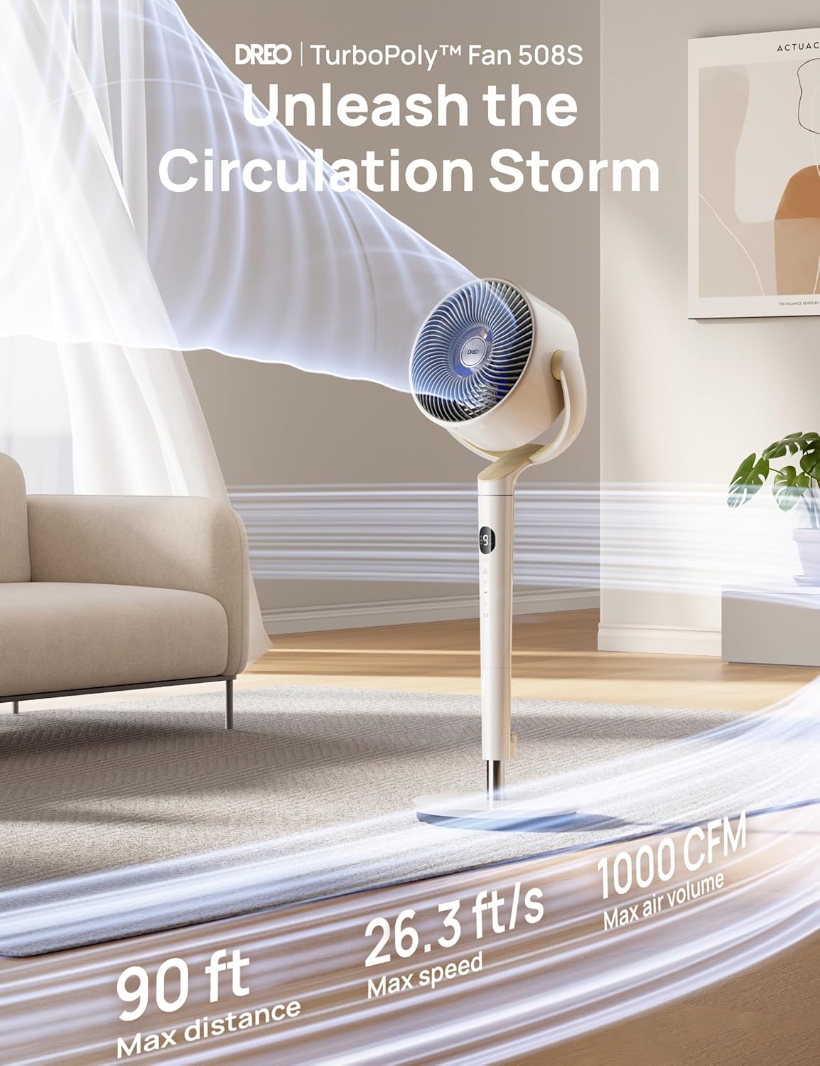 Dreo Smart Fan for Bedroom, 120° +120° Omni-Directional Oscillating Fans, 90ft Quiet Pedestal Fan with RGB Light, 9 Speeds, 6 Modes, 20dB, 8H Timer, Wi-Fi/Voice/Alexa, 37-42" Floor Fans with Remote