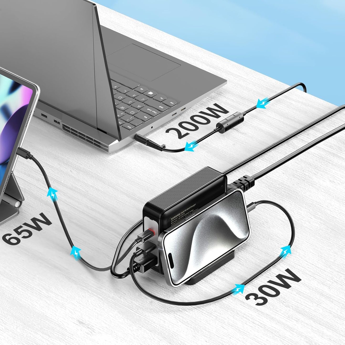 330W HP OMEN GaN Laptop Charger with 74-50mm Cable for OMEN17-W119TX 3-Port Charging Adapter with PD 3.0 (20V/16.5A) Fast Charger Compatible with HP OMEN 17 W120TX/ W205TX/ W206TX/ AN100TX/ AN101TX