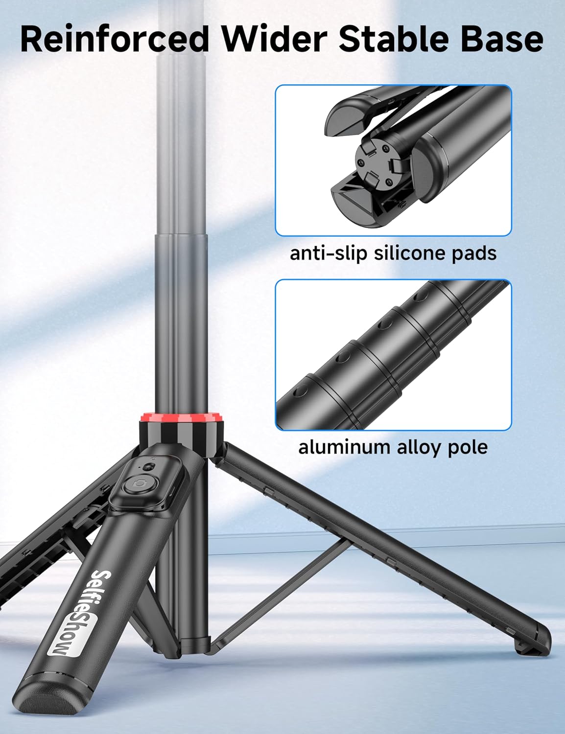 Aluminum Selfie Stick Phone Tripod, 360° Ball Head Selfie Stick for iPhone with Cold Shoe, Extendable Smartphone Tripod Stand with Remote Portable Travel Tripods Compatible with iPhone 16/15/Android