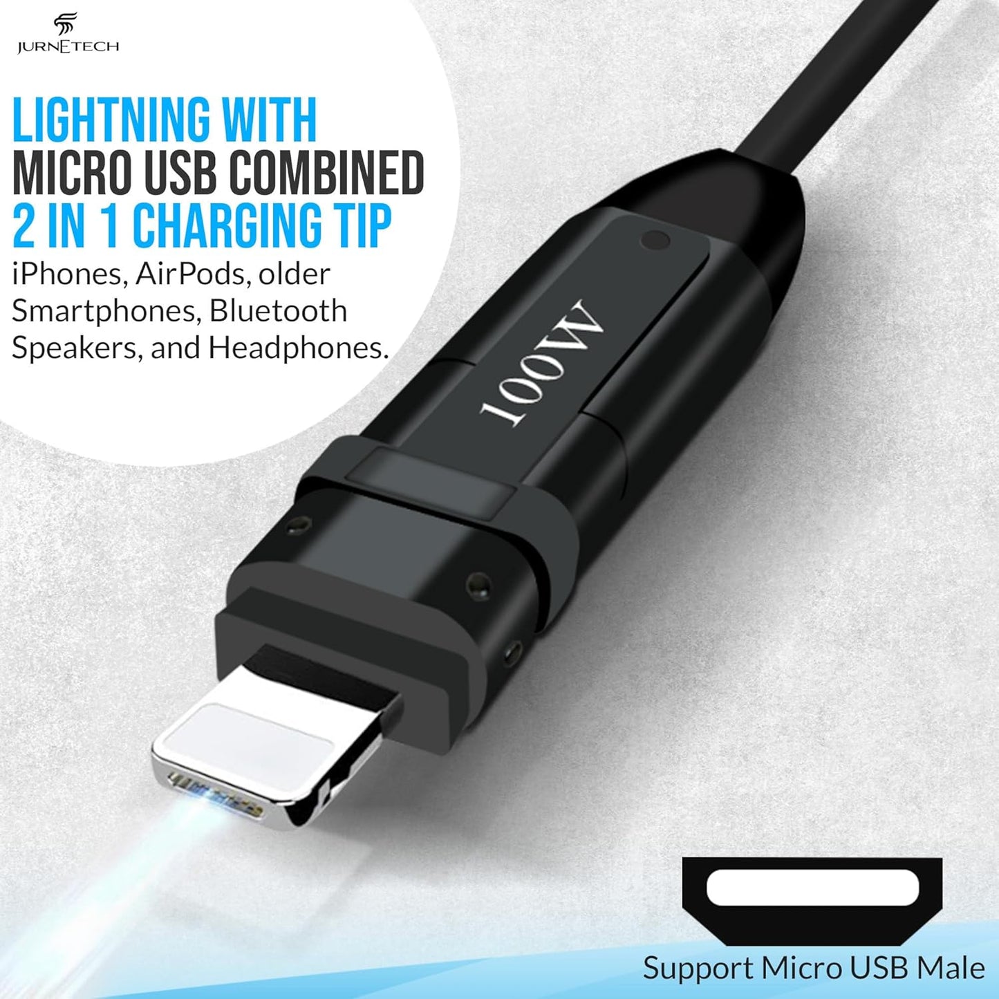 100W Multi Charging Cable - 6-in-1 Universal Fast Charging Cable with Zinc Alloy Connectors & PU Cable, Adjustable Length 120cm | C to C, USB to Type-C, Lightning, Micro - MFI Certified
