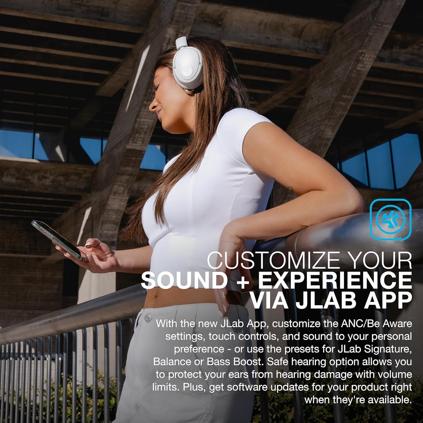 JLab JBuds Lux ANC Wireless Headphones, Cloud White, Hybrid Active Noise Cancelling, Customizable Sound, Spatial Audio Compatible, Premium Over-Ear Bluetooth Headset