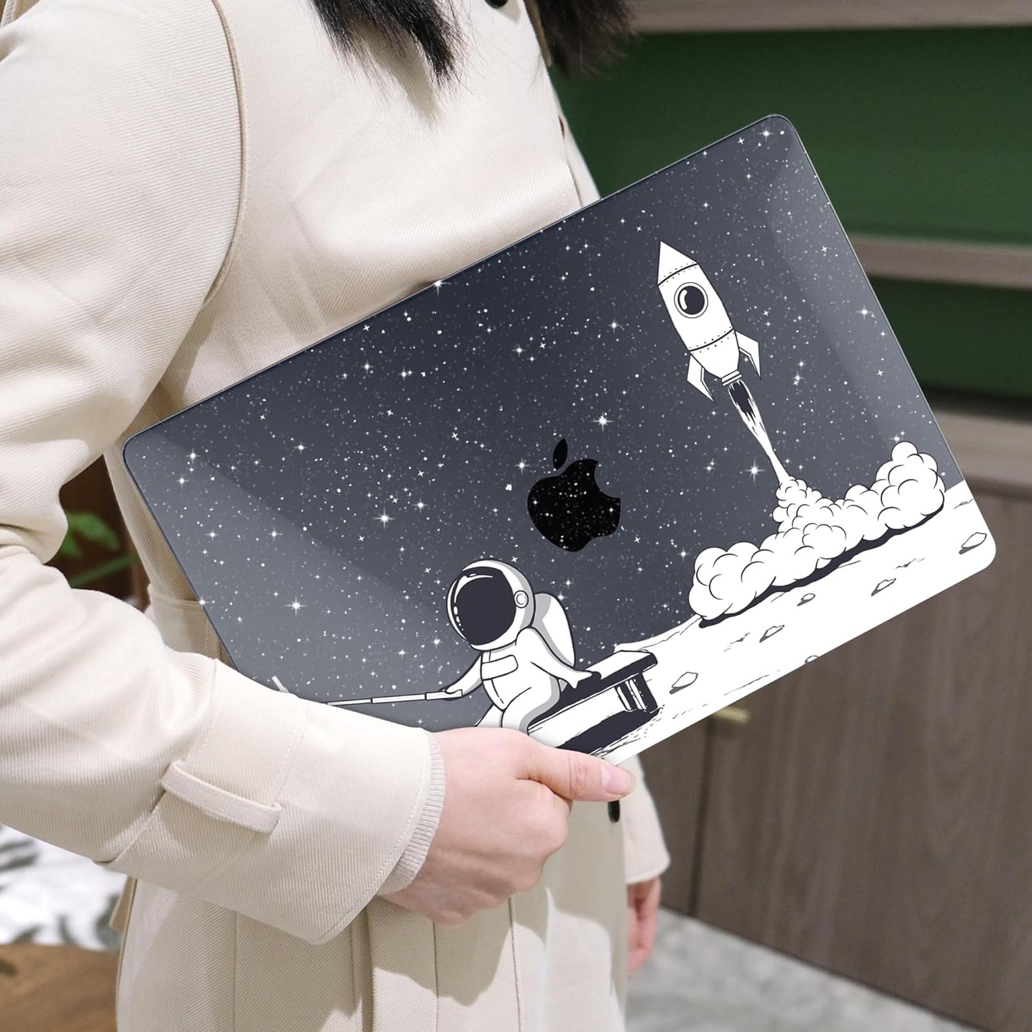 MEEgoodo MacBook Air Case 13.3 Inch - Hard Shell with Keyboard Cover & Touch ID - Astronaut Rocket Glitter