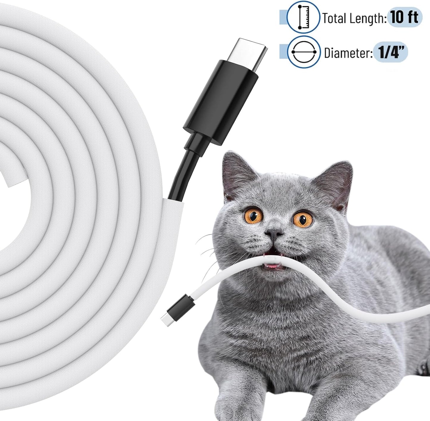 Cord Protectors from Pets No Chew, 1/4 inch 10ft Wire Protector Cord Covers for Pets, Flexible Cable Sleeve Cord Management for TV/Computer/Electric Wires/Phone Charging Cables, White