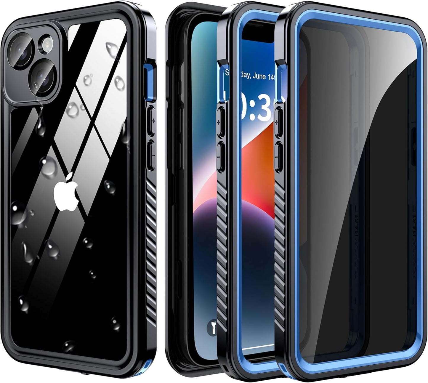 for iPhone 14 Case Waterproof - Built-in Privacy Screen Protector & HD Screen Protector [IP68 Underwater] Shockproof Dustproof Full Body Protection iPhone 14 Phone Case Blue