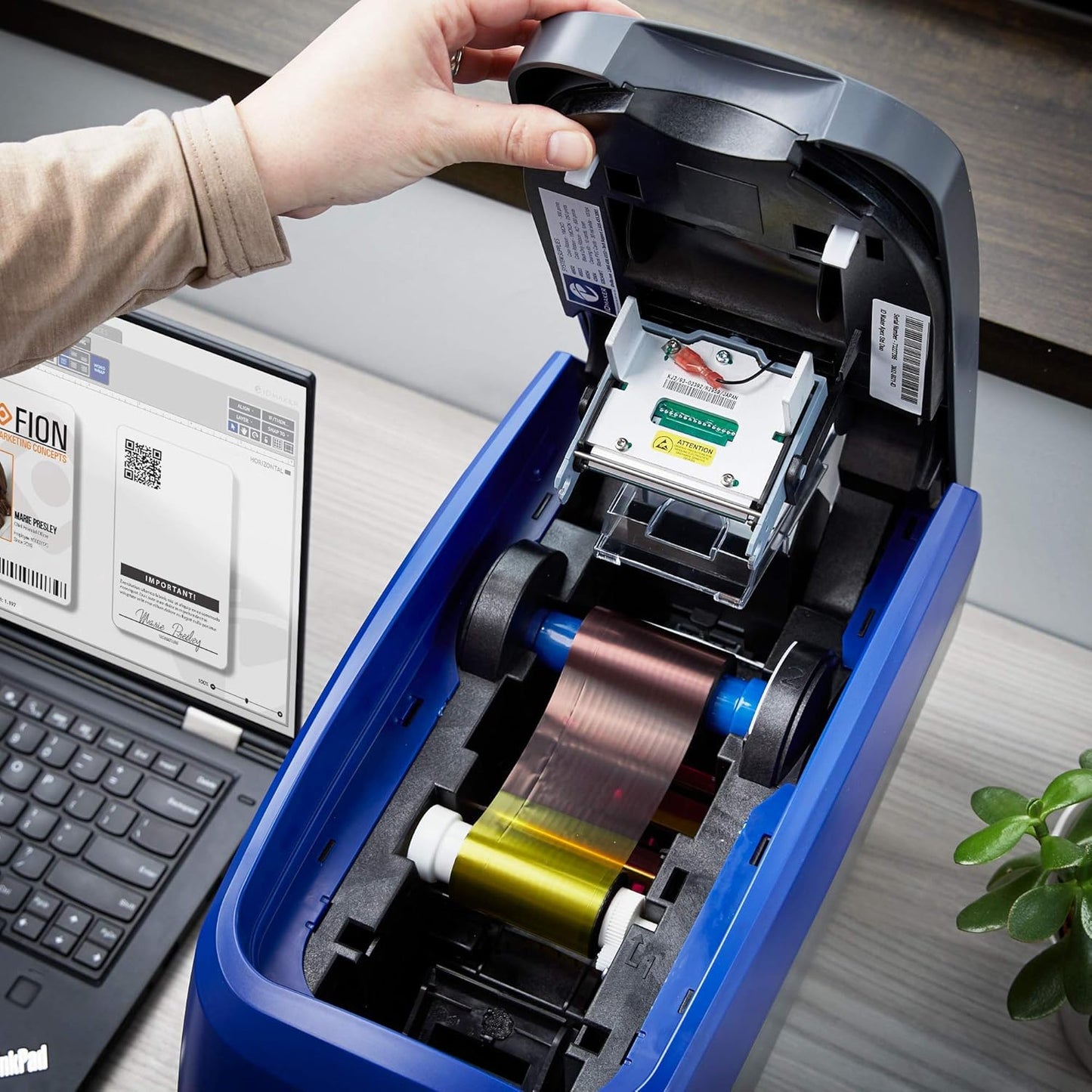 ID Maker Apex 2 Sided Card Printer Machine & Supply Kit for Badge Printing - Print Professional Quality Identification Badges - IDMaker Software, 300-Print Color Ribbon, 100 PVC Cards