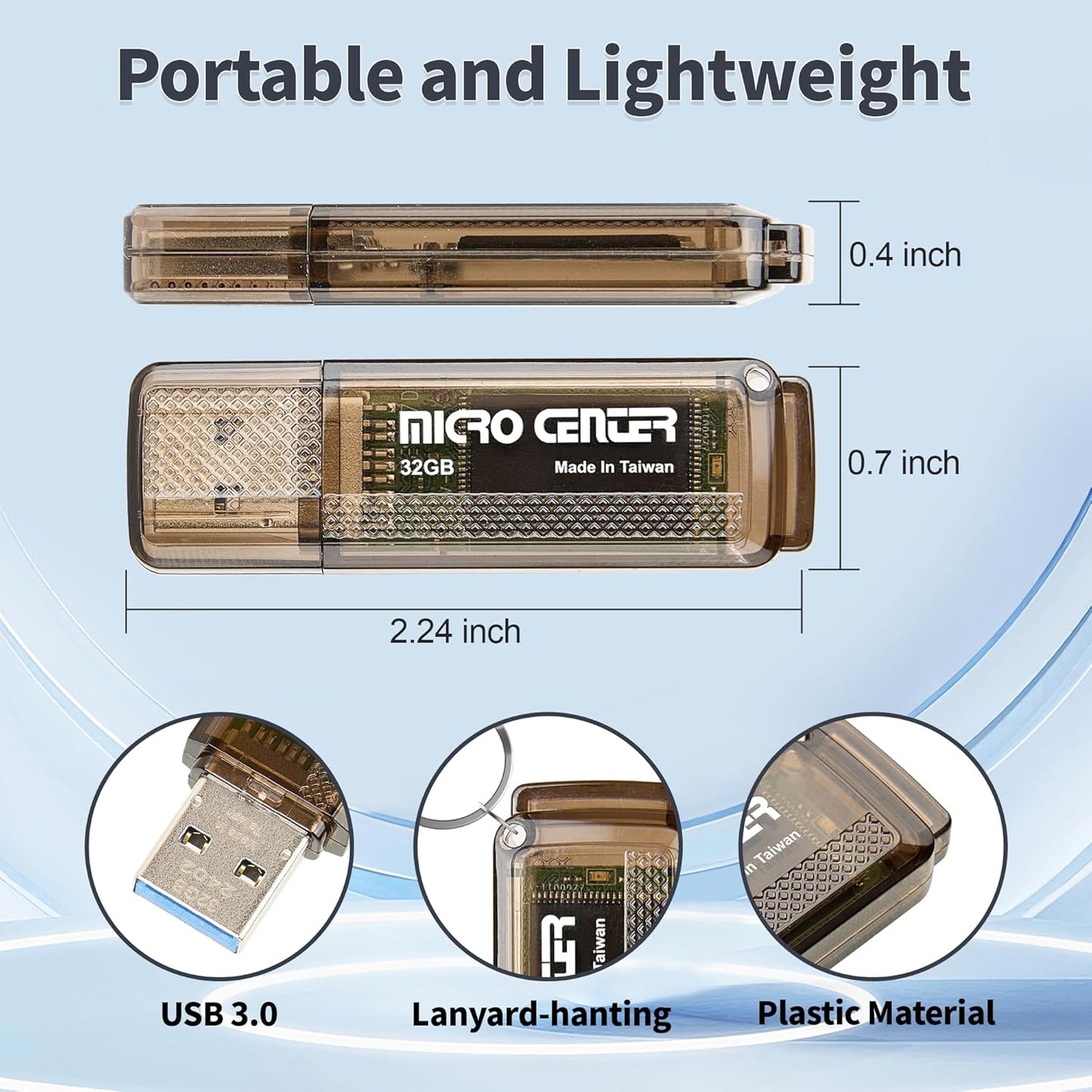 INLAND Micro Center Super Speed 20 Pack 32GB USB 3.0 Flash Drive Memory Stick Thumb Drive Data Storage Jump Drive Bulk, Much Faster Than USB2.0 Flash Drive, Brown