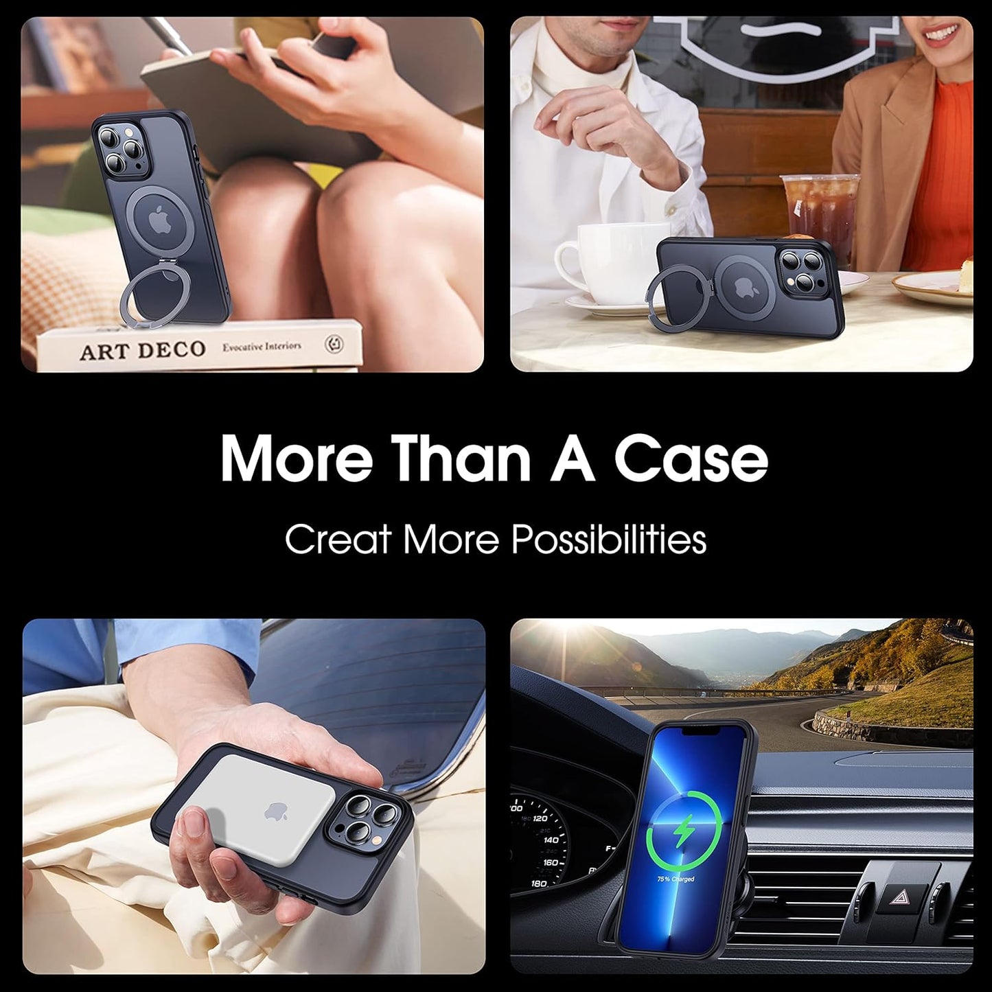 CASEKOO Designed for iPhone 16 Pro Case with Magnetic Invisible Stand [Military Drop Protection] [Compatible with MagSafe] Shockproof Translucent Matte Slim Phone Cover 6.1", Black