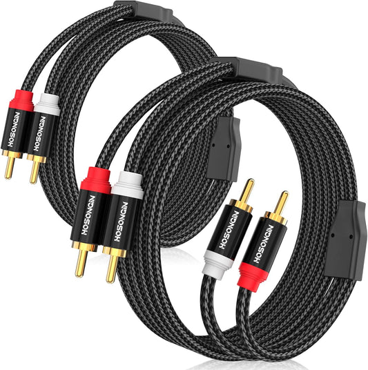 HOSONGIN RCA Cables 8FT 2 Pack[Hi-Fi Sound, Nylon Braided, Shielded], 2-Male to 2-Male RCA Audio Stereo Subwoofer Cable Auxiliary Cord for Home Theater, HDTV, Amplifiers, Hi-Fi Systems, Speakers