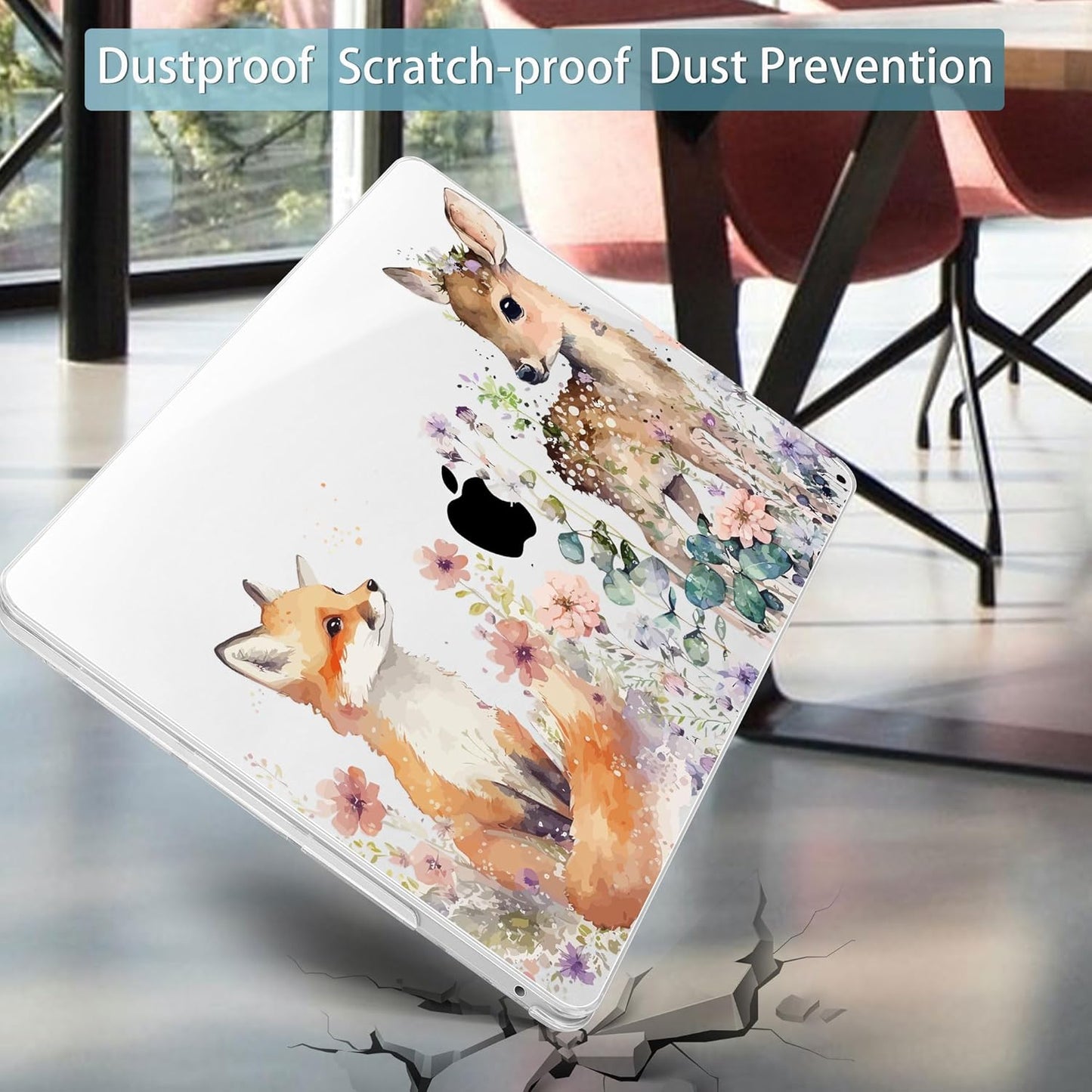 Mektron for MacBook Pro 13-inch Case 2022 2021 2020 Release A2338 M2 M1 A2289 A2251, Printed Plastic Hard Shell Cover for New MacBook Pro 13.3-inch Touch Bar Fits Touch ID，Fox and Deer