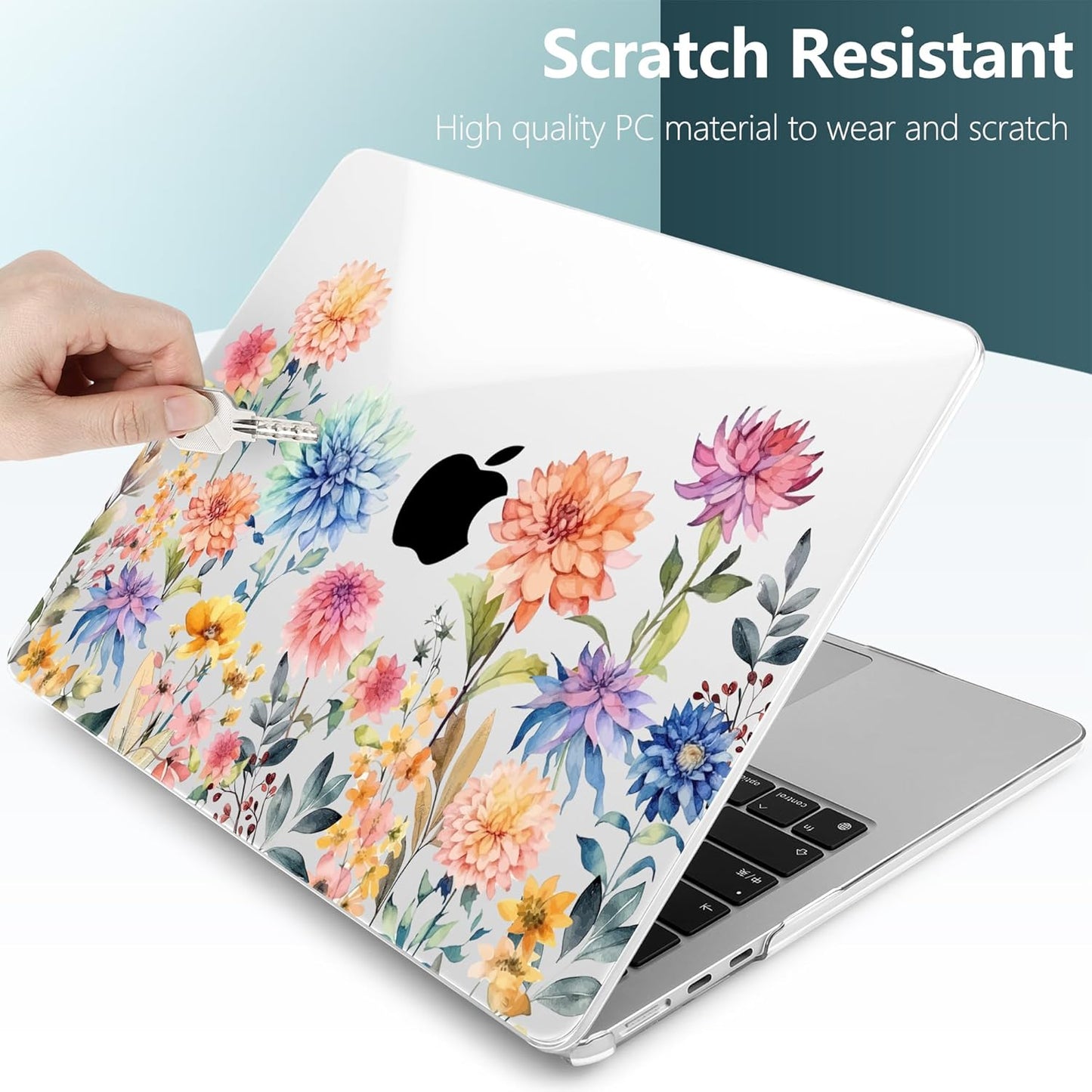 TWOLSKOO Compatible with M4 MacBook Air 15 inch Case 2025-2023 Released Model M4 A3241 M3 A3114 M2 A2941, Plastic Hard Shell & Screen Protector & Keyboard Cover & Trackpad Film, Beautiful Flowers