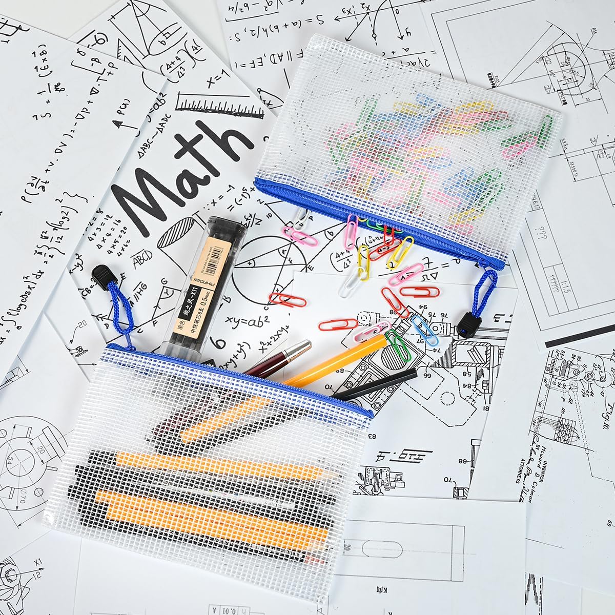 AUSTARK 20Pcs Board Games Storage Bags, PVC Mesh Zipper Pouches, Zippered File Bags, Plastic Waterproof Storage Bags for Office School Home Travel Cosmetic (B6 Size 7.6 x 5.3 Inches, White and Blue)