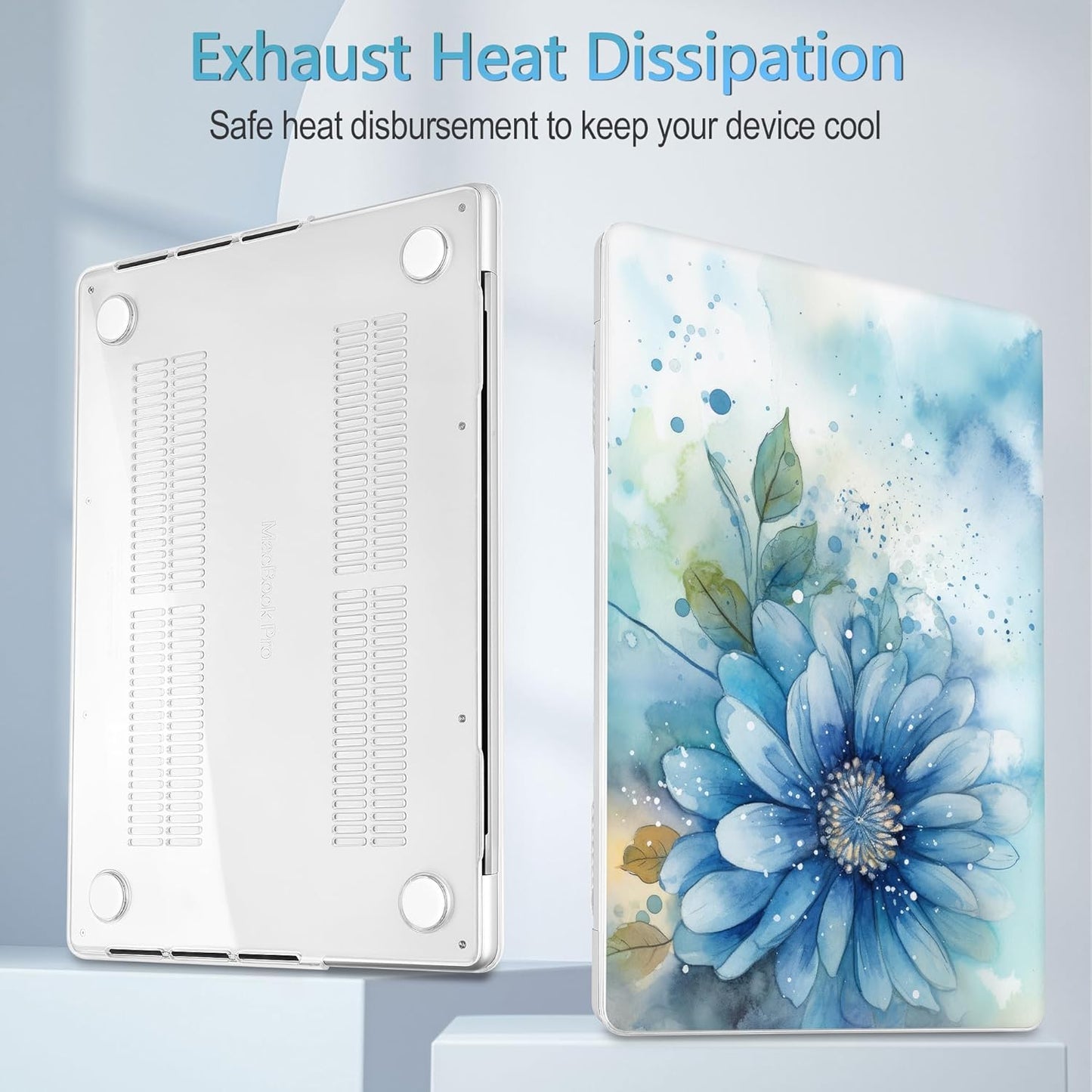 Mektron Case for MacBook Pro 16" M4 A3403 A3186 M3 A2991 M2 A2780 M1 A2485 (2021/2023/2024) Pro/Max with Touch ID, Hard Shell Plastic Laptop Cover Keyboard Cover, Watercolor Blue Flower