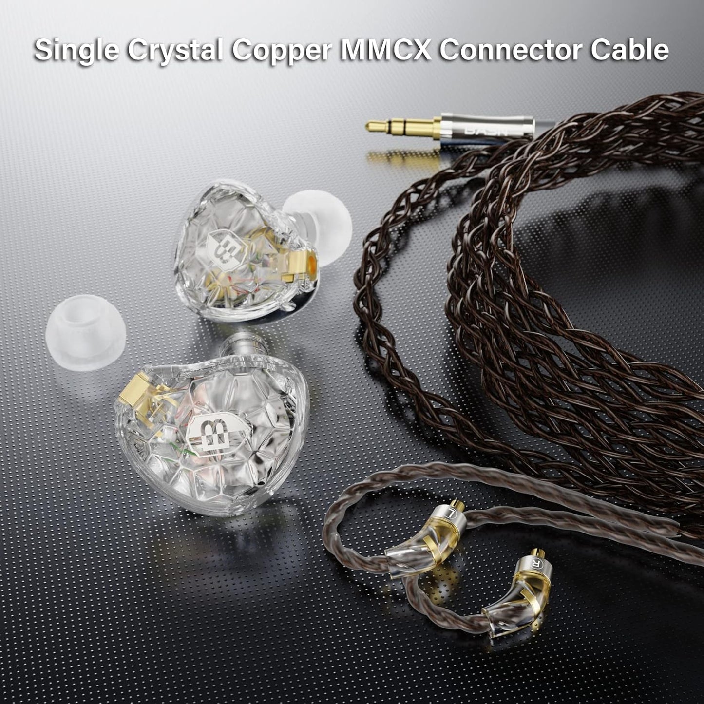 BASN ASONE 14.2mm Planar Driver in-Ear Monitors Earphone with Two Detachable MMCX Cables for Musicians Drummers Bass Players Singers(Clear)