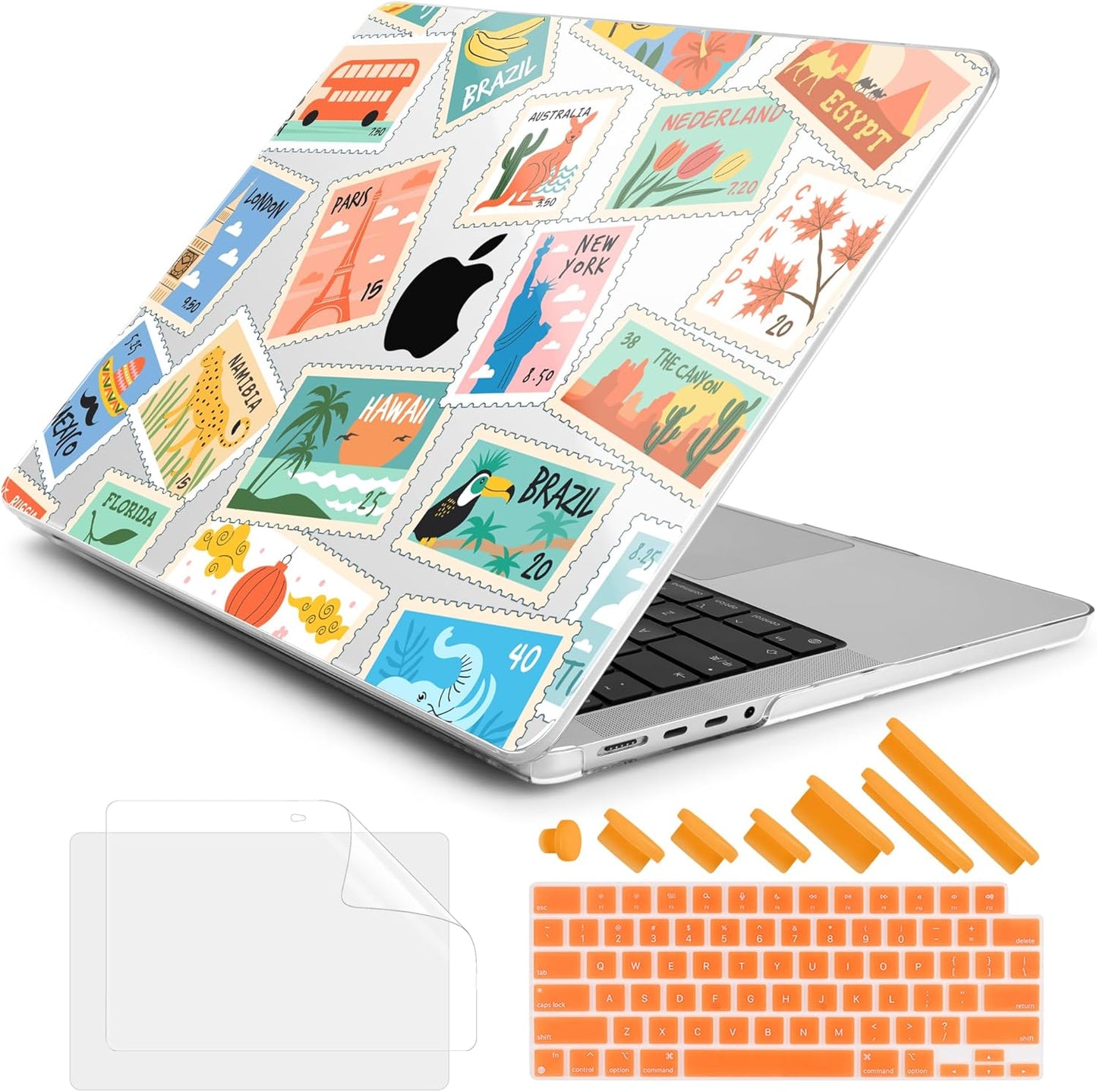 DONGKE for M4 MacBook Pro 16 Inch Case 2024 2023 2021 A3403 A3186 M3 A2991 M2 A2780 M1 A2485 Pro/Max Chip, Plastic Hard Shell Case & Keyboard Cover for Mac Pro 16 with Touch ID, Post Stamps