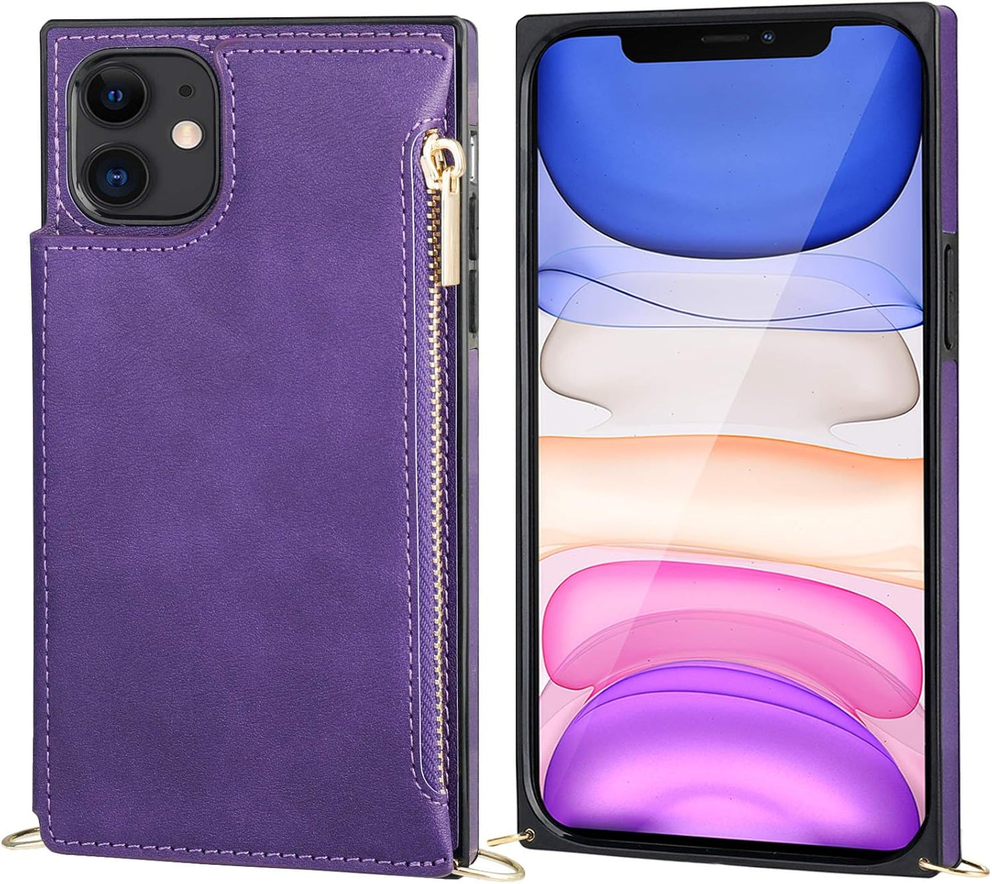 Bocasal Crossbody Wallet Case for iPhone 11 with Card Holder,Zipper Card Slot Protector Shockproof Purse Cover with Removable Cross Body Strap 6.1 Inch(Purple)