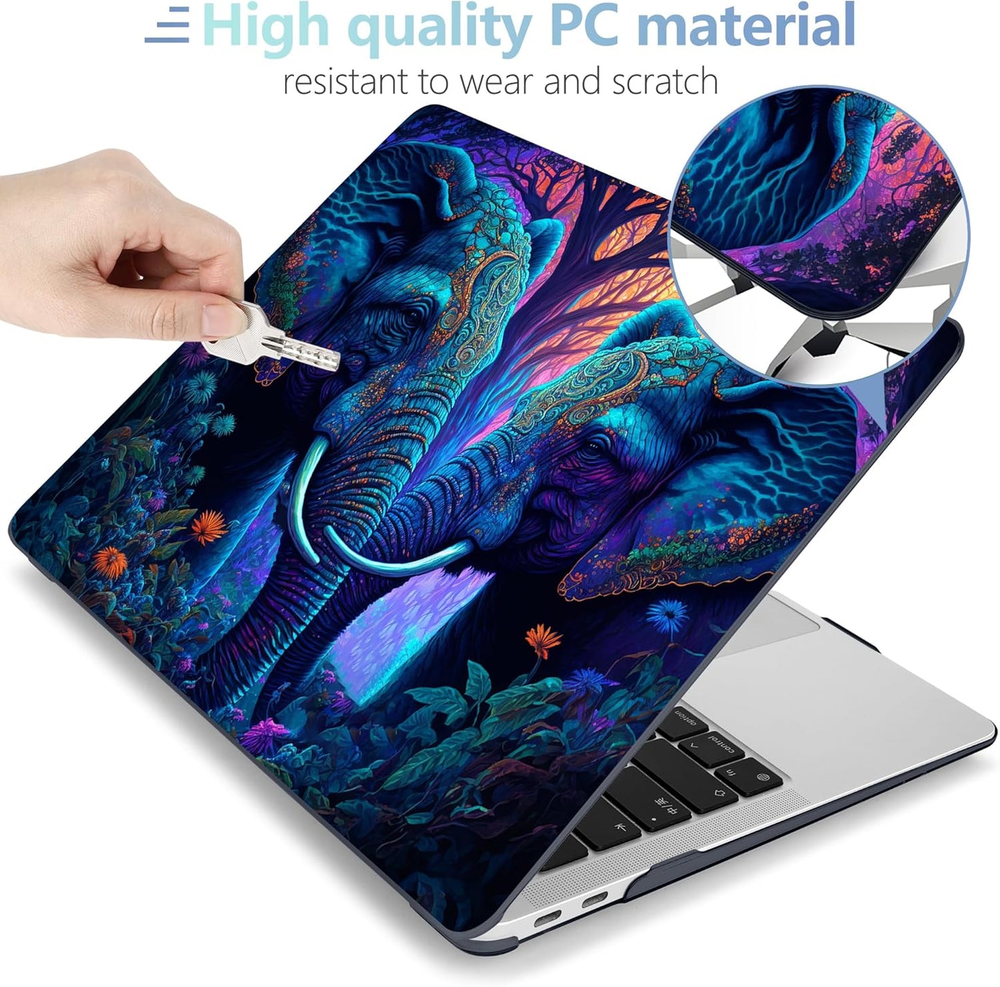 MEEgoodo MacBook Air 13 inch Case 2021-2018 with Touch ID, Plastic Hard Shell & Keyboard Cover, Compatible Devices: A2337/A2179/A1932, Glossy, Elephants