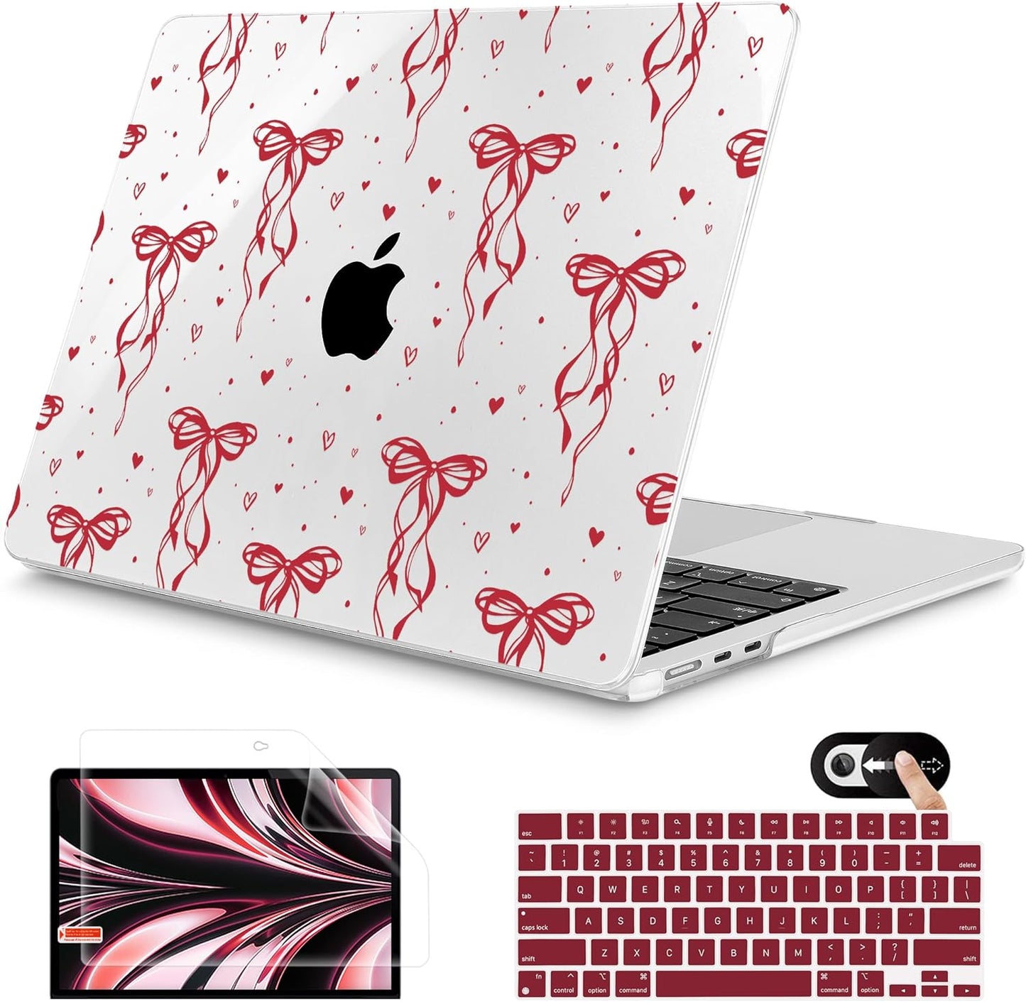 Mektron for 2025 M4 MacBook Air 13.6 Inch A3240 Case Fits 2023 A2681 M2 2024 A3113 M3 Chip with Liquid Retina Display Touch ID, Printed Plastic Hard Shell Cover for MacBook Air 13.6", Layer Bows