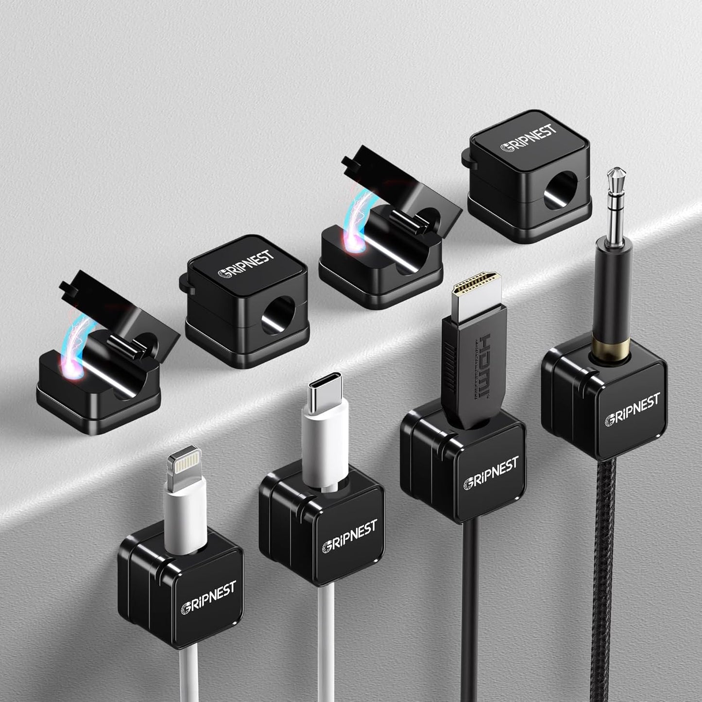 8 Pack Magnetic Cable Clips for Desk, Strong Adhesive Cord Organizer for Cable Management, Reusable Cord Management to Keep Wires Neat for Home, Office, Car & Nightstand