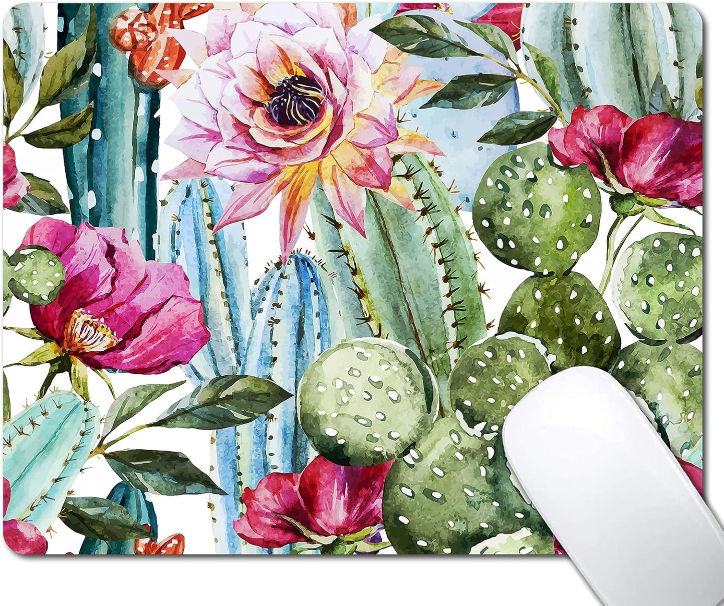 Cactus Painting Mouse Pad, Natural Floral Mousepad for Design, Anti-Slip Rubber Base Wireless Mouse Pads for Laptop