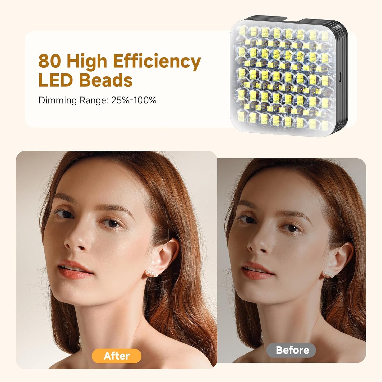 80 LED Selfie Light with 3 Modes, Portable Phone Light with Clip & 1/4 in Screw Hole, Rechargeable Clip Fill Video Conference Selfie Panel Lights for Phone/Camera/iPad/Laptop/TikTok