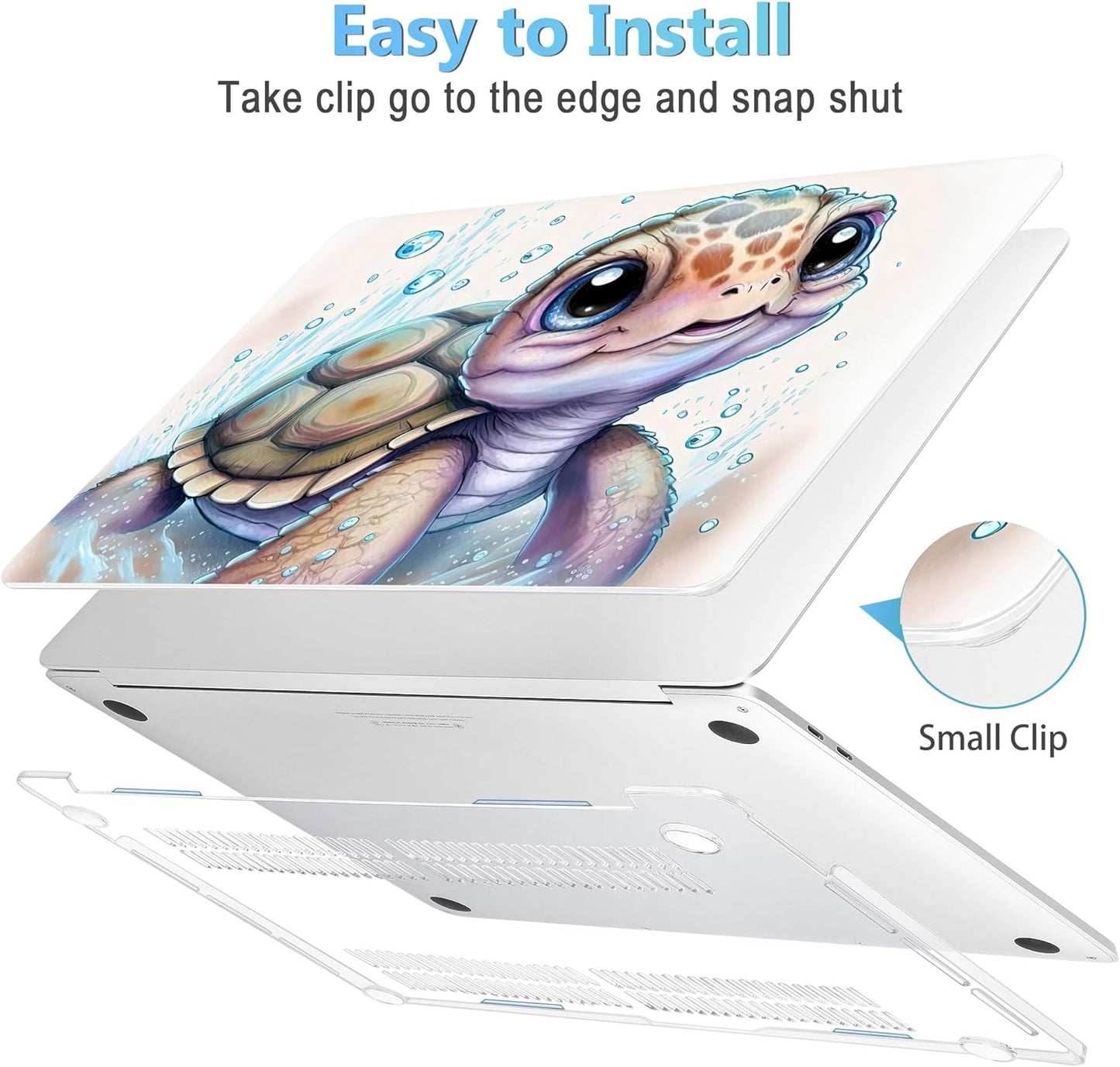 Mektron for MacBook Air 13 Case A1466/A1369 (2010-2017 Release), Snap-on Plastic Hard Shell Cover for MacBook Air 13.3 inch with Keyboard Cover, Cute Turtle