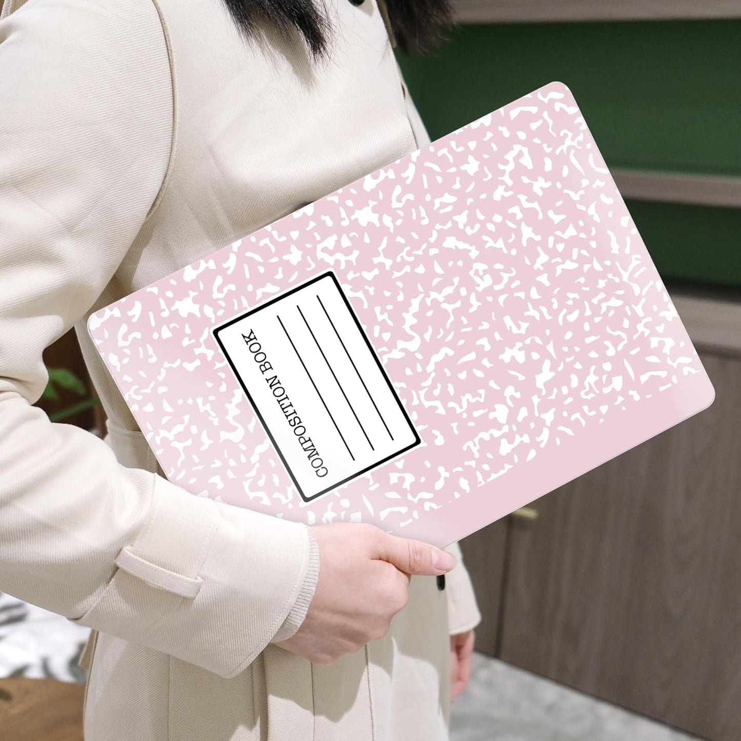 MEEgoodo for MacBook Air 13.3 inch Case 2021 2020 2019 2018 A2337 M1 A2179 A1932, Laptop Shell for MacBook Air M1 with Keyboard Webcam Cover & Trackpad Film & Type C Adapter,Pink Composition Book