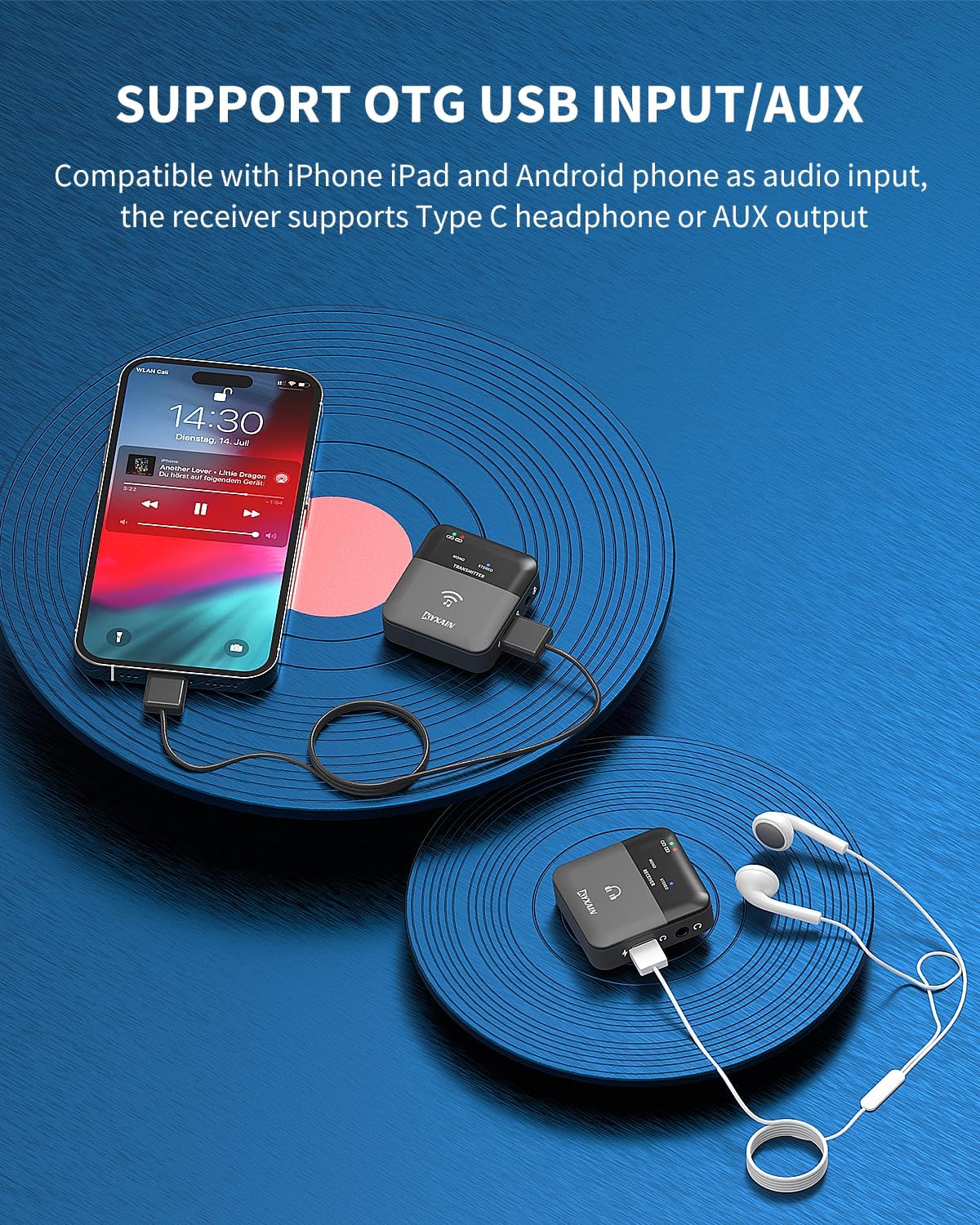 2.4GHz Wireless in Ear Monitor System, 24Bit/48K Mono Stereo Wireless IEM System with Transmitter Beltpack Receiver Auto Pairing, OTG USB Input, for Studio Band Live Performance