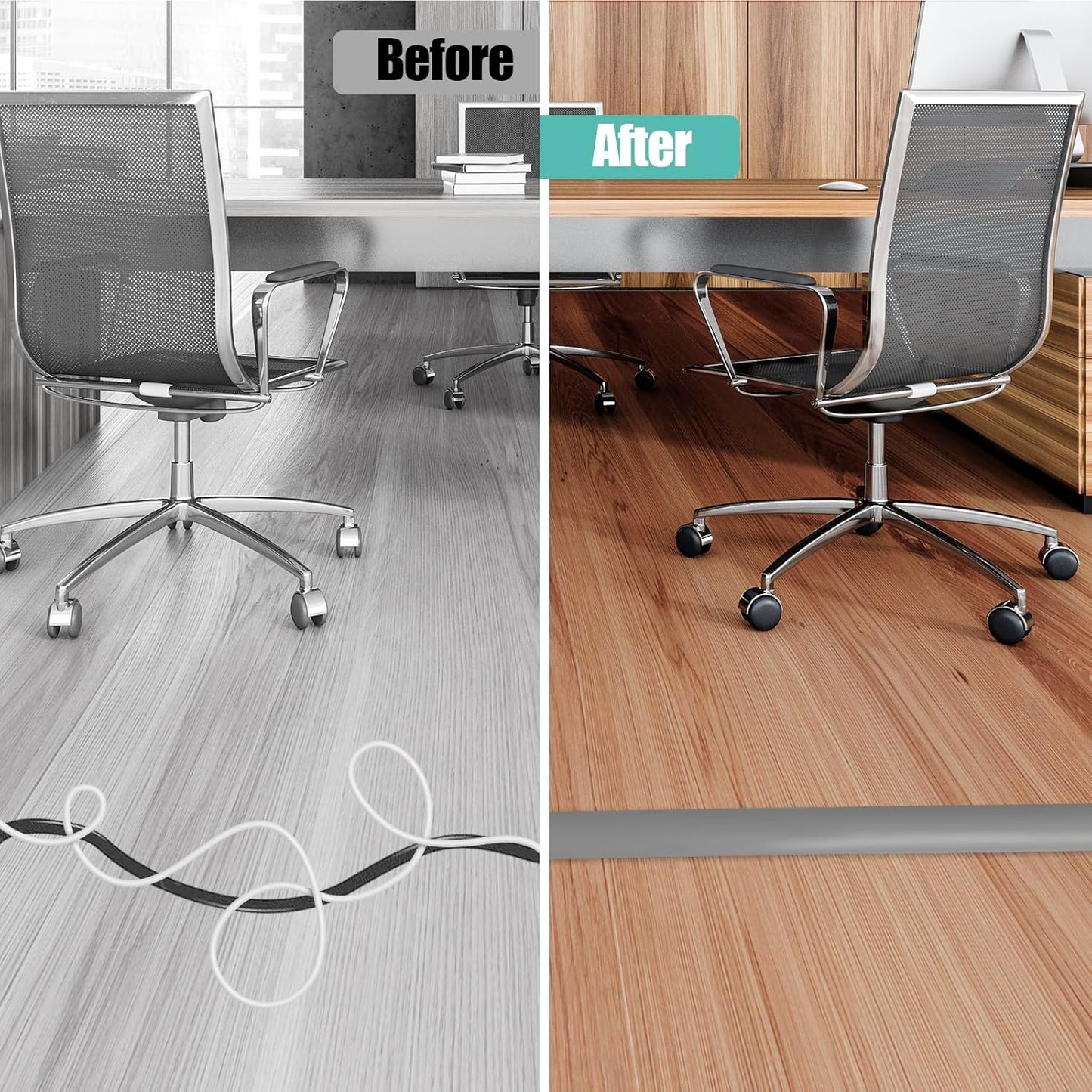 Floor Cord Cover Cavity 0.8"x0.37" Self Adhesive Cord Hider, 10FT Low Profile Cable Management, Extension Strip Protector for Wires, Prevent Cable Trips for Offices, Gyms, Exhibitions（Gray）