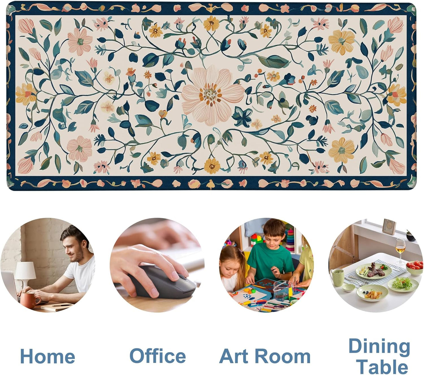 Gaming Desk Pad Large Extra Length Oriental Decorative Mouse Pad Keyboard Laptop Non-Slip Waterproof with Rubber Base Thick Stitched Edge Mouse Mat for Office Home 35.4 x 15.7 Inches