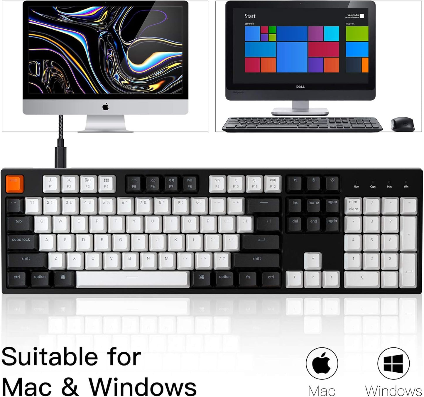 Keychron C2 Full Size 104 Keys USB Type-C Wired Mechanical Gaming Keyboard for Mac Layout, Gateron G Pro Red Switch/RGB Backlight/Double-Shot ABS keycaps Computer Keyboard for Windows Laptop PC