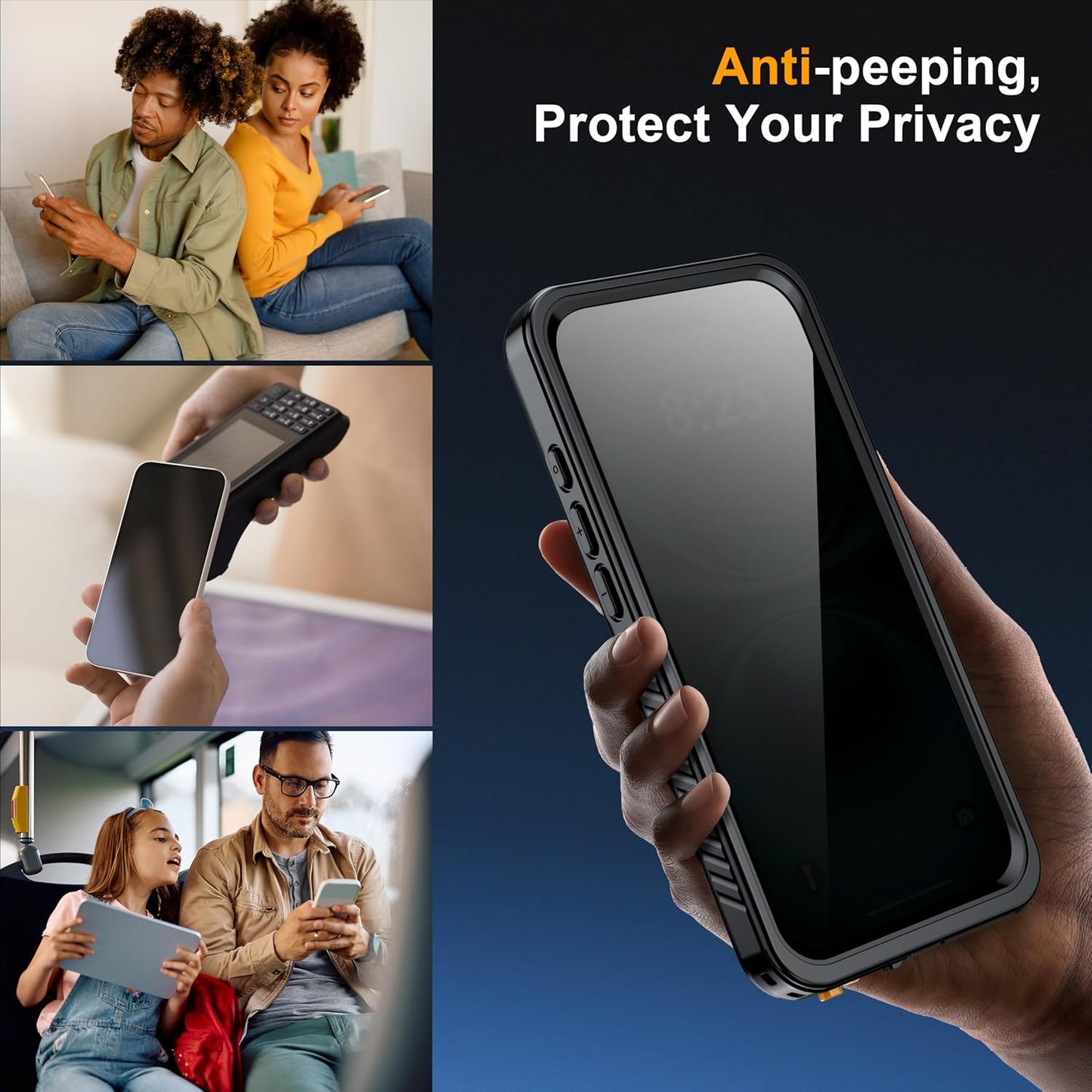 for iPhone 16 Plus Case Waterproof, Built-in Privacy Screen & HD Screen Double Front Frame [IP68 Underwater] Shockproof Dustproof Full Body Protection iPhone 16 Plus Phone Case Black