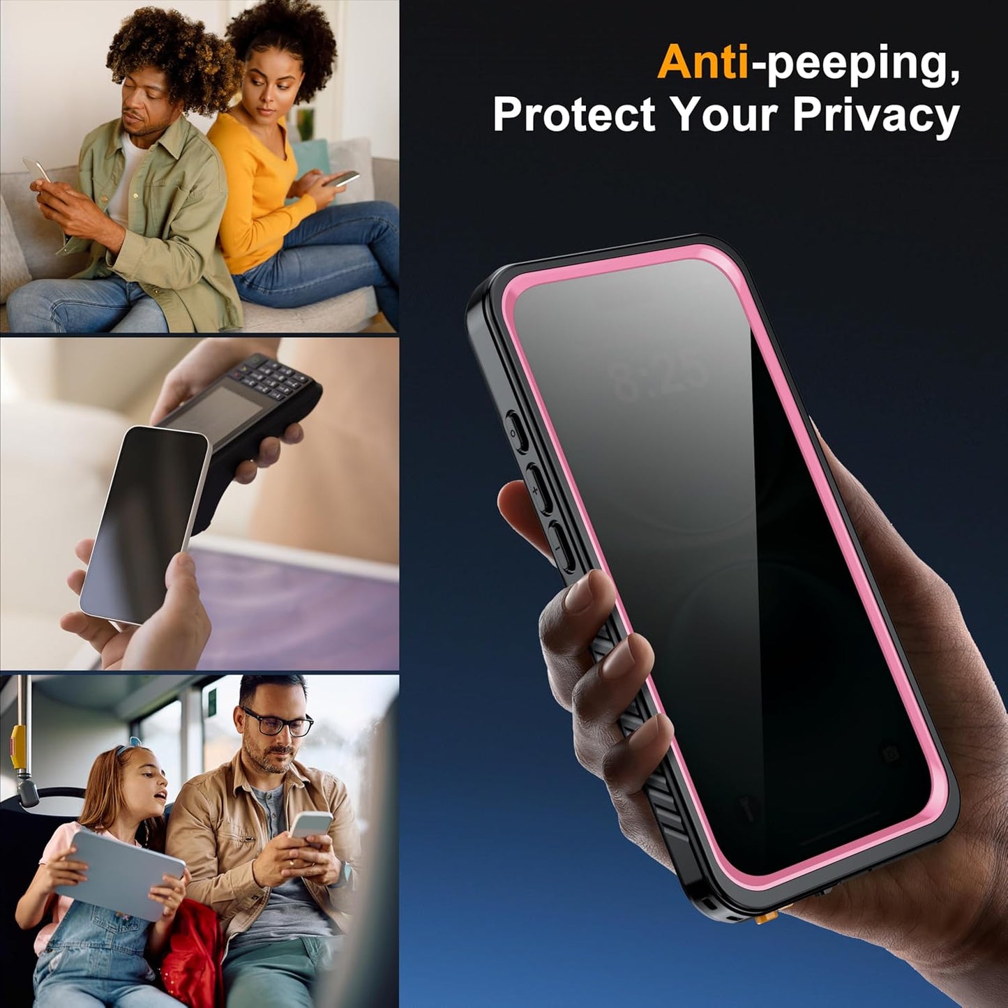 for iPhone 16 Plus Case Waterproof, Built-in Privacy Screen & HD Screen Double Front Frame [IP68 Underwater] Shockproof Dustproof Full Body Protection iPhone 16 Plus Phone Case Pink