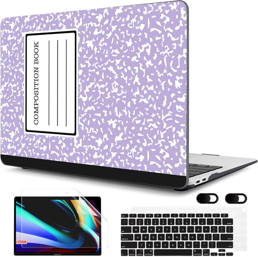 MEEgoodo for MacBook Air 13 inch Case 2021 2020 2019 Released A2337 M1 A2179 A1932 with Touch ID, Plastic Hard Shell Keyboard Cover Compatible with MacBook Air 13 inch Retina, Composition Book Purple