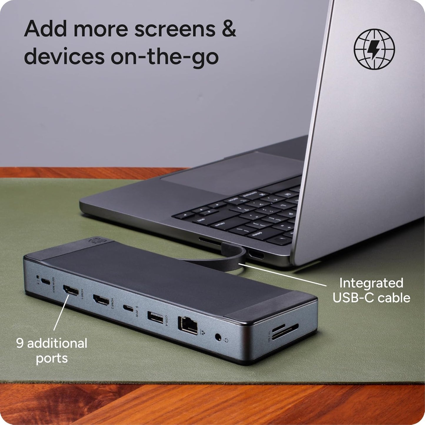 ZAGG 9-Port Hub – 2 USB-C, 2 HDMI (4K 60Hz), 1 USB-A (10Gbps), Ethernet, Audio Jack, SD & MicroSD Card Readers - Multi-Device Connectivity for iPadOS, ChromeOS, Android, Windows