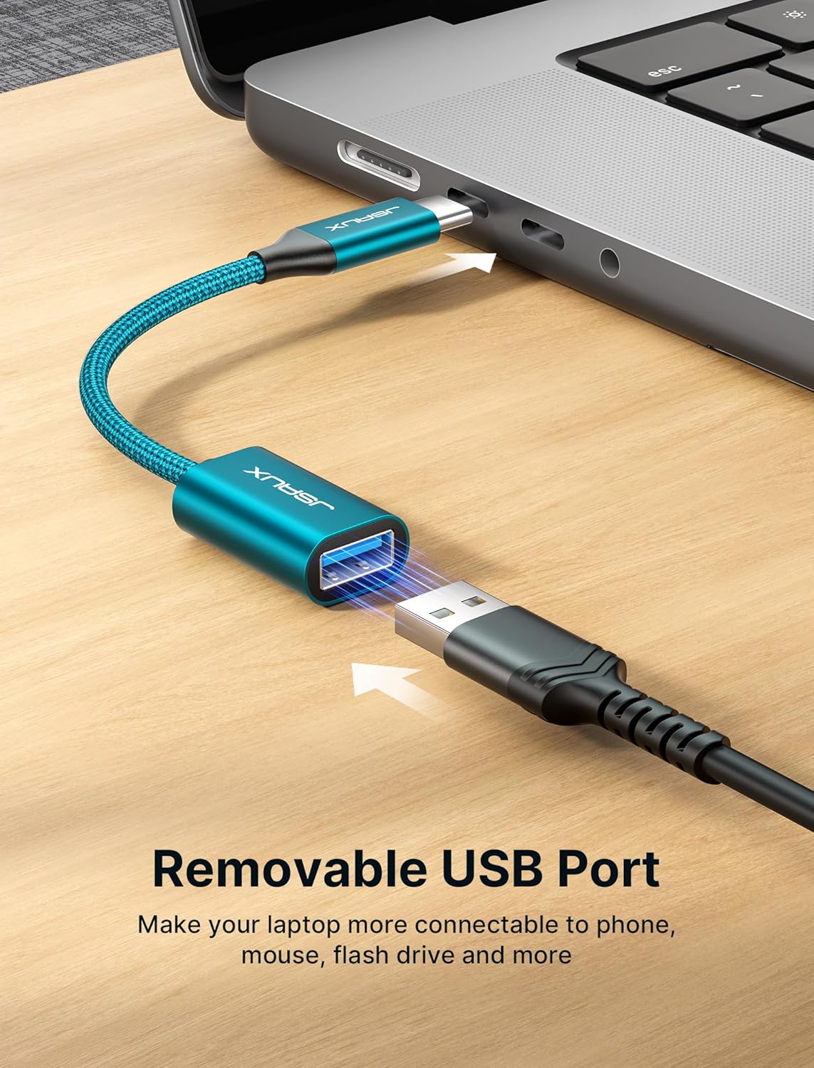 JSAUX USB C to USB 3.0 Adapter [2 Pack], Type C Male to USB Female OTG Cable Compatible with MacBook Pro/Air, iPhone 16 Pro Max/16 Plus/16e/15, Samsung Galaxy S25/S24/S23-Green