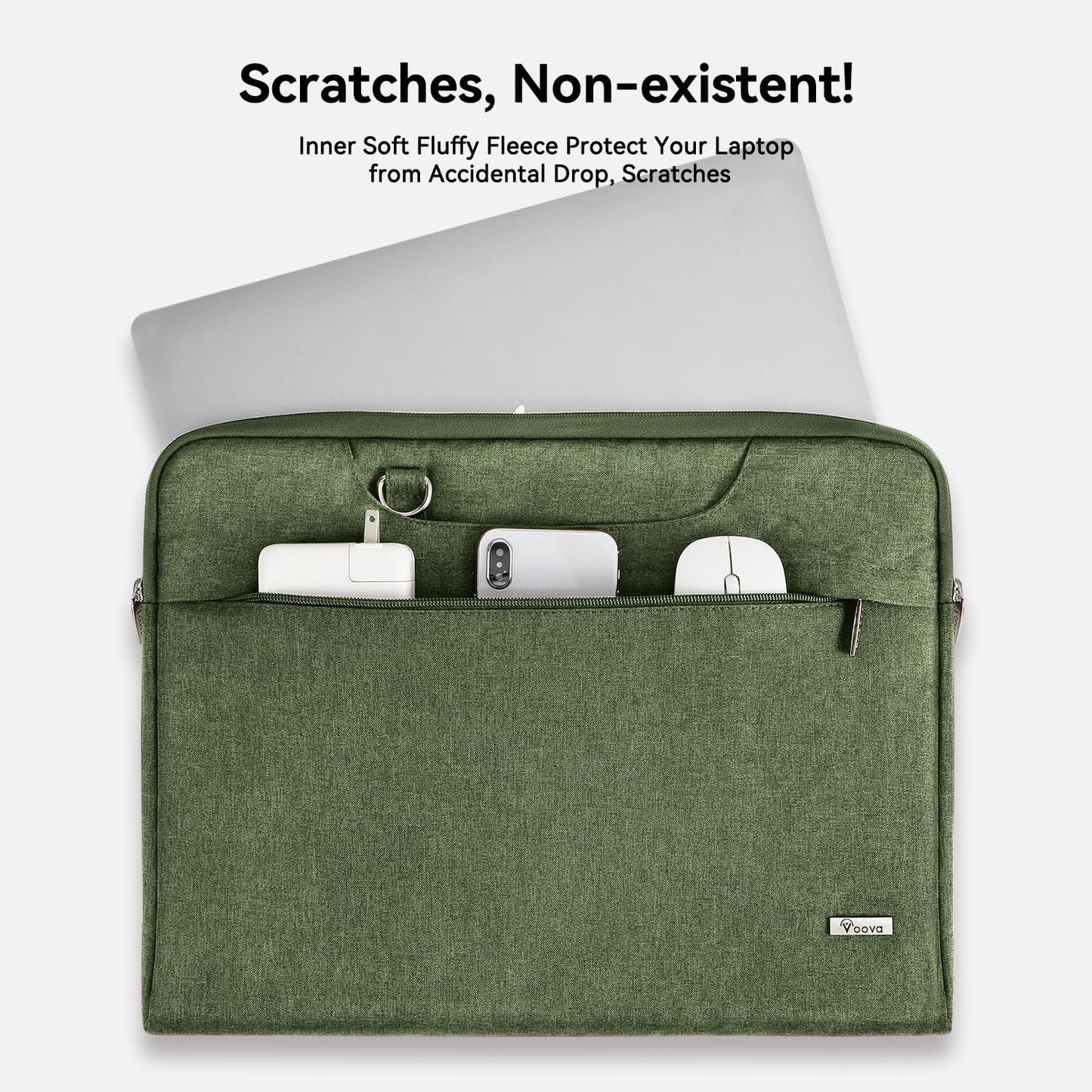 Voova Laptop Bag 15.6 Inch, Waterproof Computer Sleeve Carrying Case with Shoulder Straps & Handle Compatible with Macbook Air 15 M2/M3/M4, MacBook Pro 15/16, 15-16 Inch Hp Dell Lenovo, Army Green