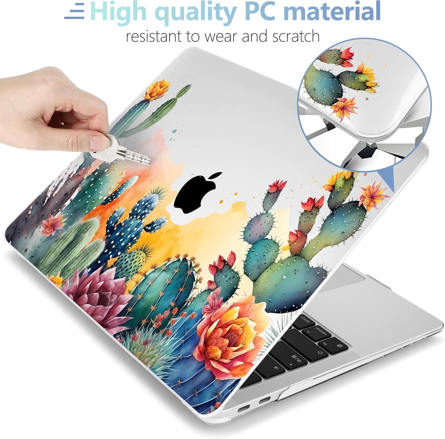 MEEgoodo for MacBook Air 13.3 inch Case 2021 2020 2019 2018 A2337 M1 A2179 A1932,Clear Case for MacBook Air M1, Laptop Shell with Keyboard Webcam Cover & Trackpad Film & Type C Adapter,Tropical Cactus