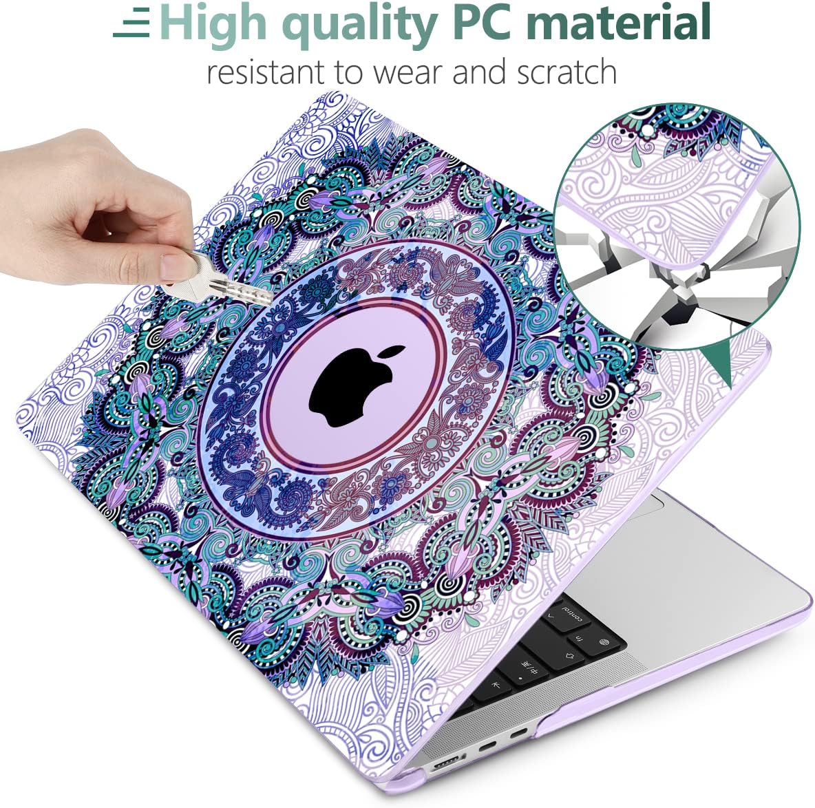 TWOLSKOO for M4 MacBook Air 13.6 inch Case 2025-2022 Release M4 A3240 M3 A3113 M2 A2681, Plastic Hard Shell & Screen Protector & Keyboard Cover & Trackpad Film, Mandala