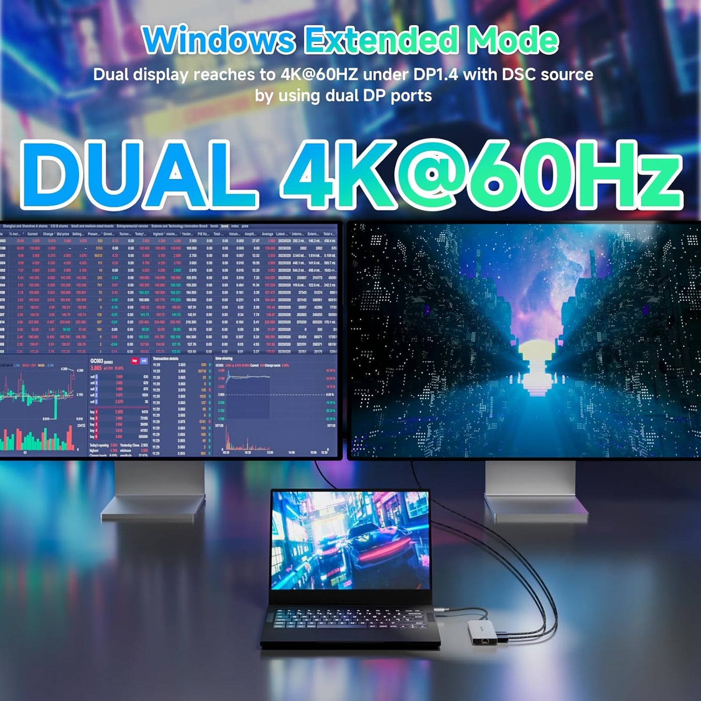 Docking Station Dual Monitor, WAVLINK Displayport Docking Station with Dual DP, HDMI, 100W PD in, 10Gbps USB A/C, 2.5G Ethernet Port for Dell/HP/Lenovo etc, Windows Systerm Computer Only