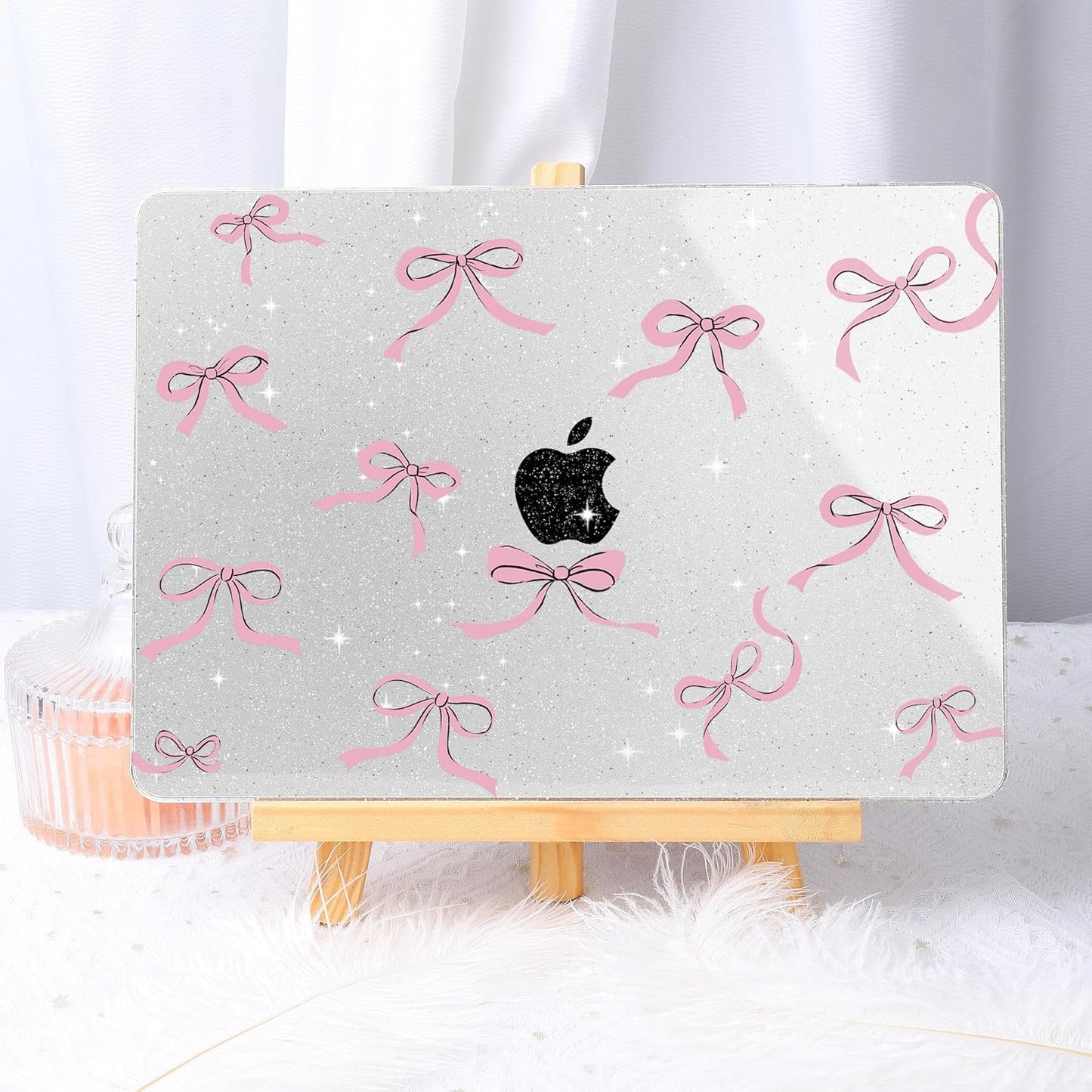 May Chen for MacBook Air 13.6 inch Case A3240 M4 A3113 M3 A2681 M2 with Retina Dispaly, 2025 2024 2023 2022 Release, Plastic Hard Shell Case with Screen Protector & Keyboard Cover, Clear Glitter Bow