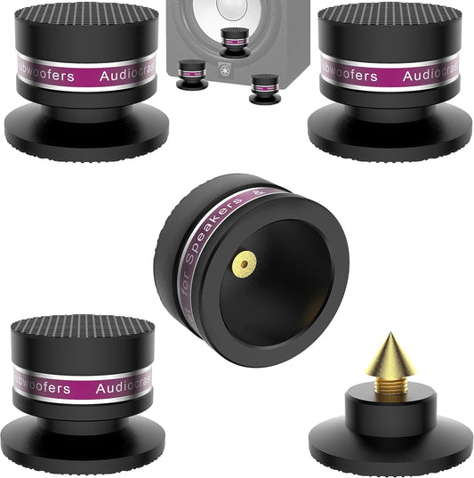 HiFi Speaker Spikes IF03B by Audiocrast, Speaker Vibration Dampener Stand Feet Pads Shock Absorber Isolation Pucks, Speaker Resonance Reducer with Non-Slip Mat for Turntable Amp CD DAC Recorder