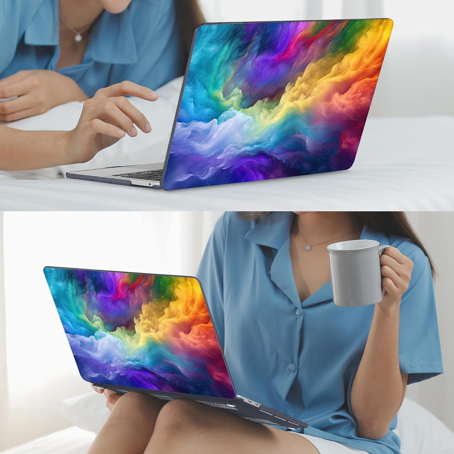 Mektron for MacBook Air 13 Case A1466/A1369 (2010-2017 Release), Snap-on Plastic Hard Shell Cover for MacBook Air 13.3 inch with Keyboard Cover, Rainbow Cosmic