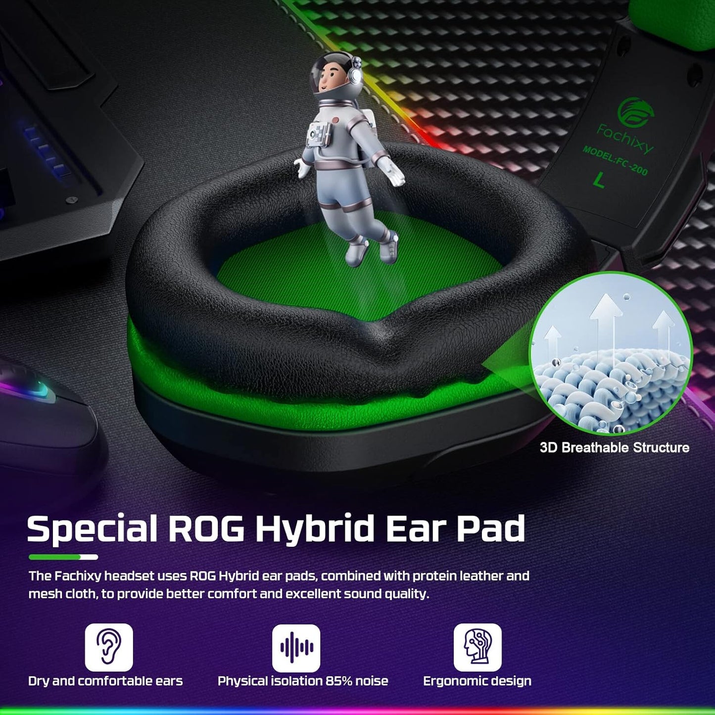 FC200 PC Gaming Headset for PS4, PS5, Switch, Xbox One, Mac, Noise Canceling Headphones with Microphone, Computer Headset with 3.5mm Jack & RGB Light