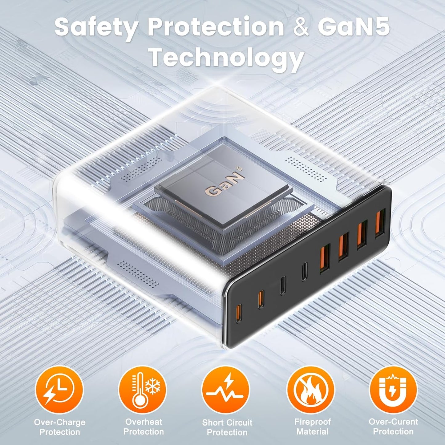 320W USB C Charger Block, 8-Port USB C Charging Station PD 65W PC Laptop Fast Charger Adapter for MacBookPro/Air,DELL,iPad,Portable Charging Station for iPhone,Samsung Galaxy