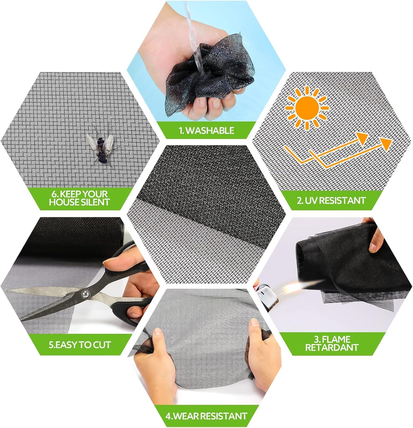 FLYZZZ Windows Screen Door Repair Kit Fiberglass Mesh 48''x118''(0.138"Spline) Black Window Screen Repair Kit Replacement Mesh Tool for Patio Screen Sliding Door Screen