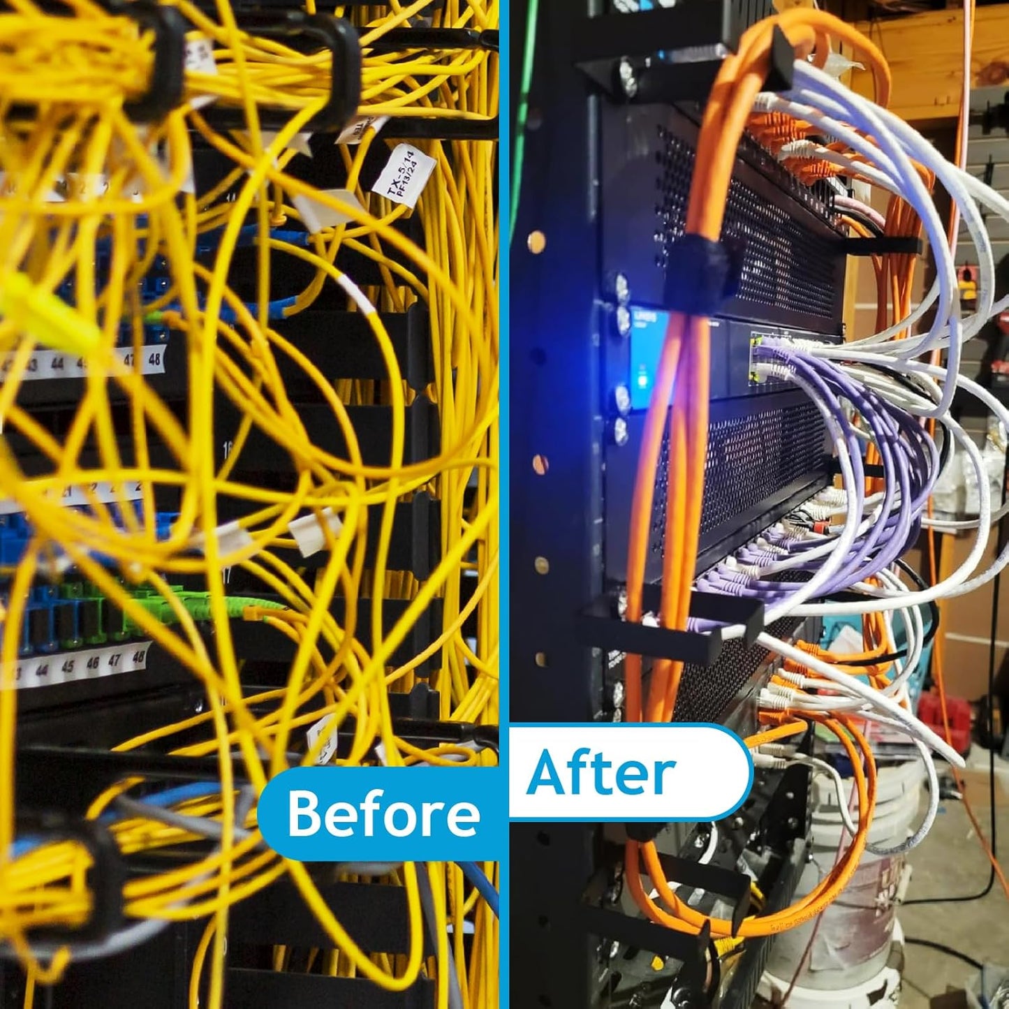 10 Pack Server Rack Cable Management D-Ring Hooks - Bracket Organizer Hook Mount Set for Network Patch Cables, Fiber Optic, Power Cords (10 Pieces) - Made in Taiwan