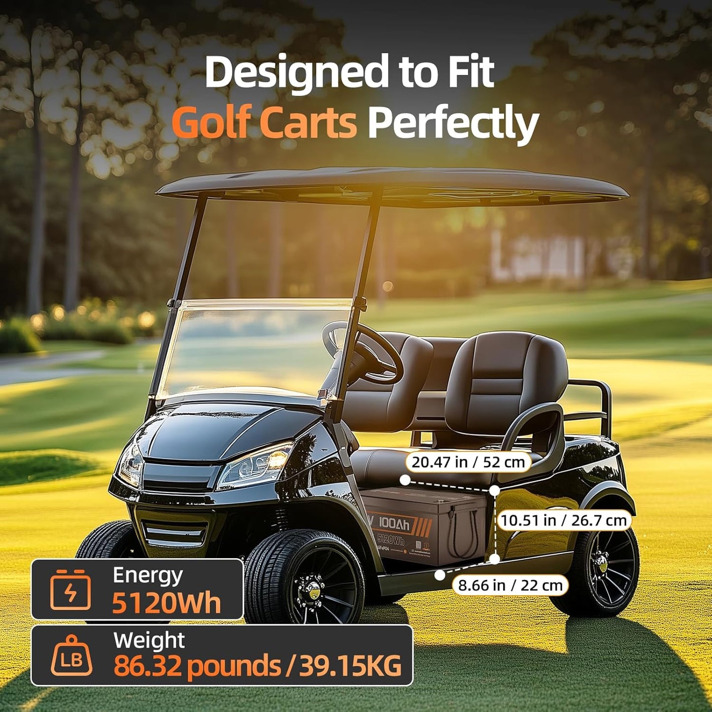 48V 100Ah LiFePO4 Golf Cart Lithium Battery Bluetooth with 48V 15A Charger, 5120Wh Golf Cart Deep Cycle Battery, Built-in 200A BMS