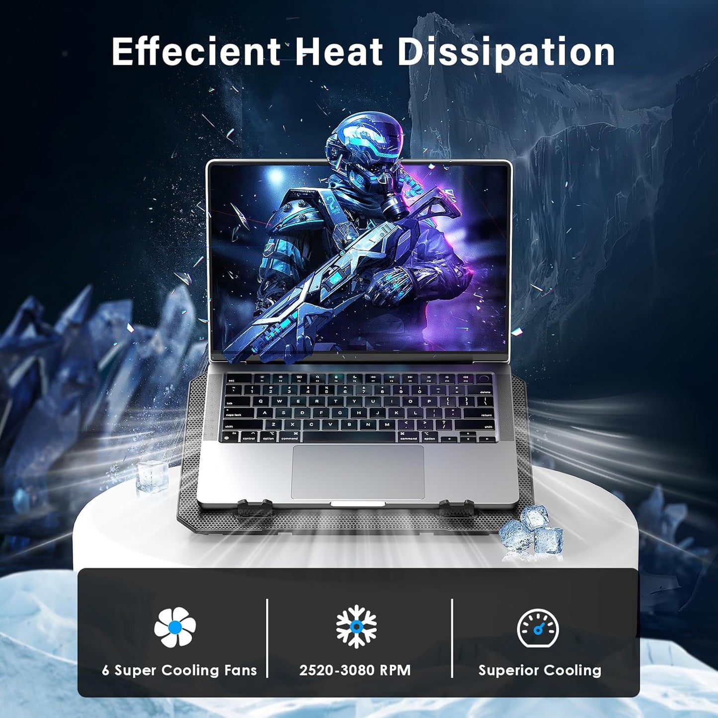 Laptop Cooling Pad, Laptop Cooler 6 Quiet Fans for 12"-17" Laptops, Laptop Cooler Stand with Phone Stand, Gaming Laptop Fan Cooling Pad Slim Portable USB Powered with 5 Angle Adjustable, 2 USB Ports